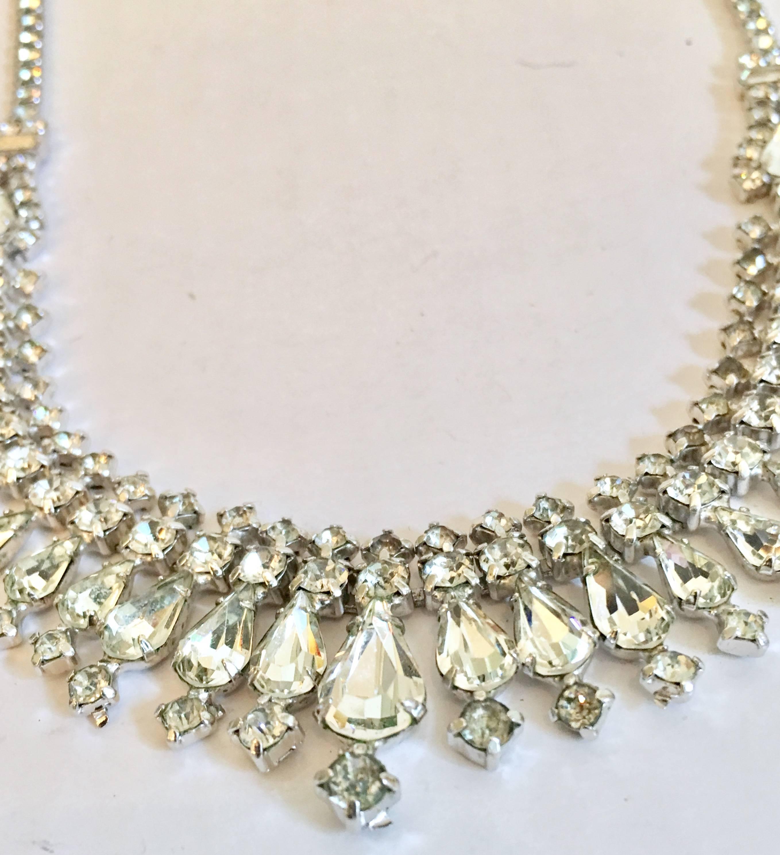 1960'S Silver & Austrian Crystal Choker Style Necklace By, Ledo 2