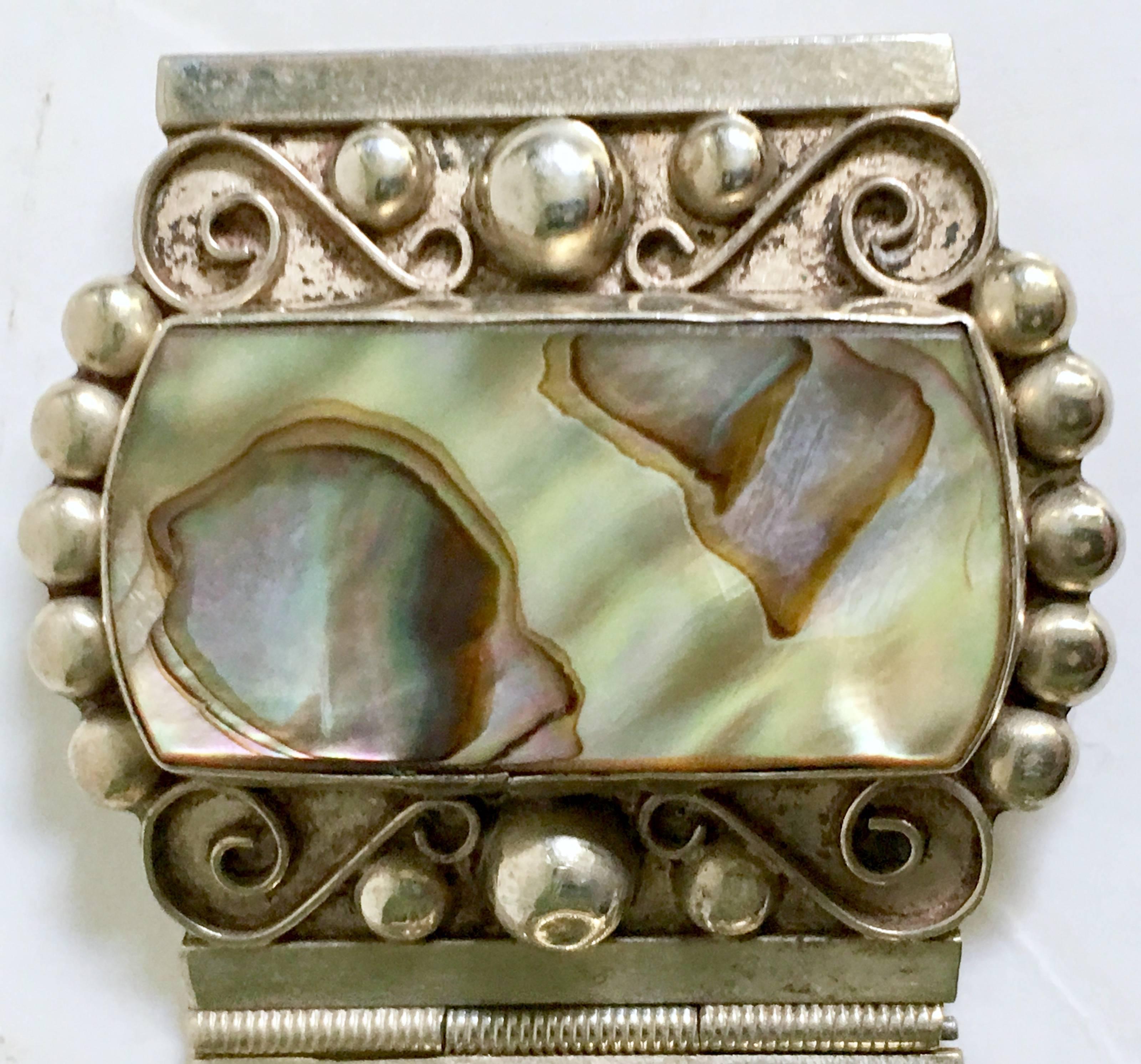 Vintage Sterling & Abaolone Shell Panel Bracelet-Mexico 4