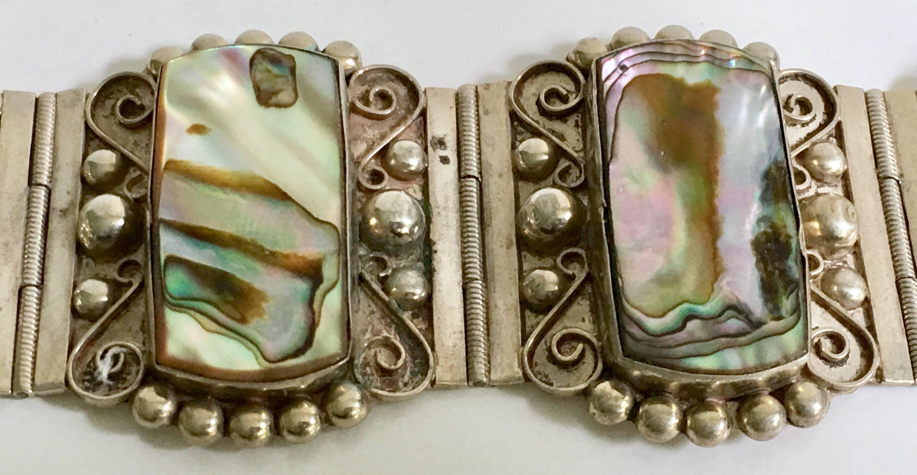 Vintage Sterling & Abaolone Shell Panel Bracelet-Mexico 2