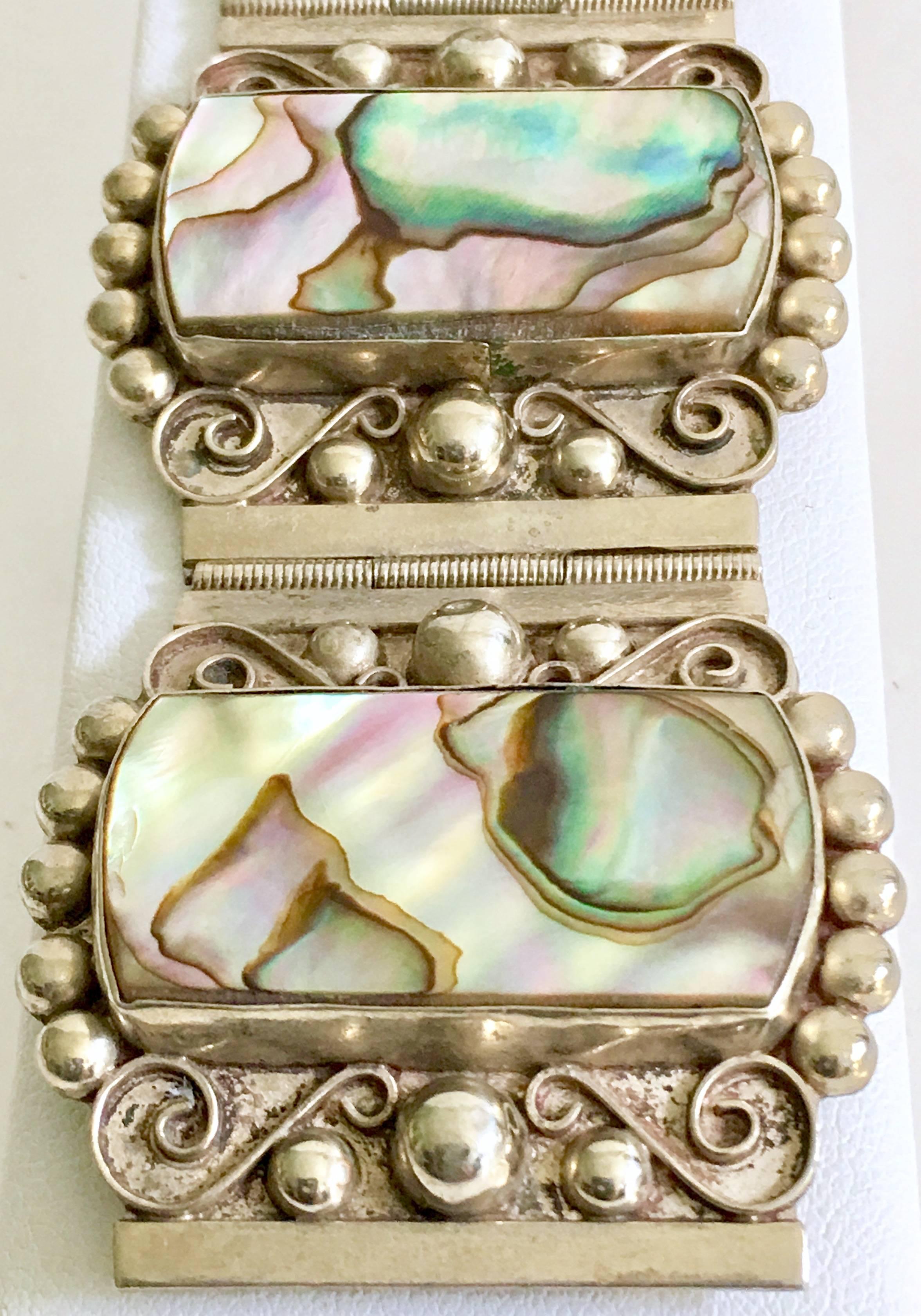 Vintage Sterling & Abaolone Shell Panel Bracelet-Mexico 1