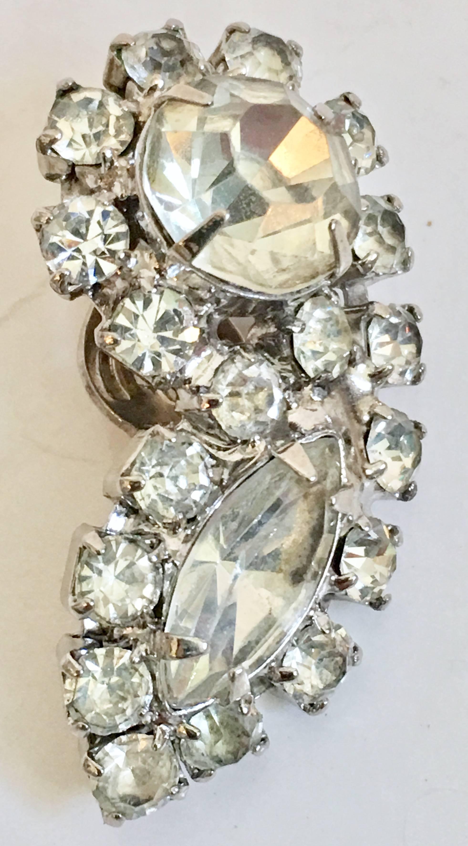 Mid-Century Austrian Crystal Clear Rhinestone Earrinngs 1