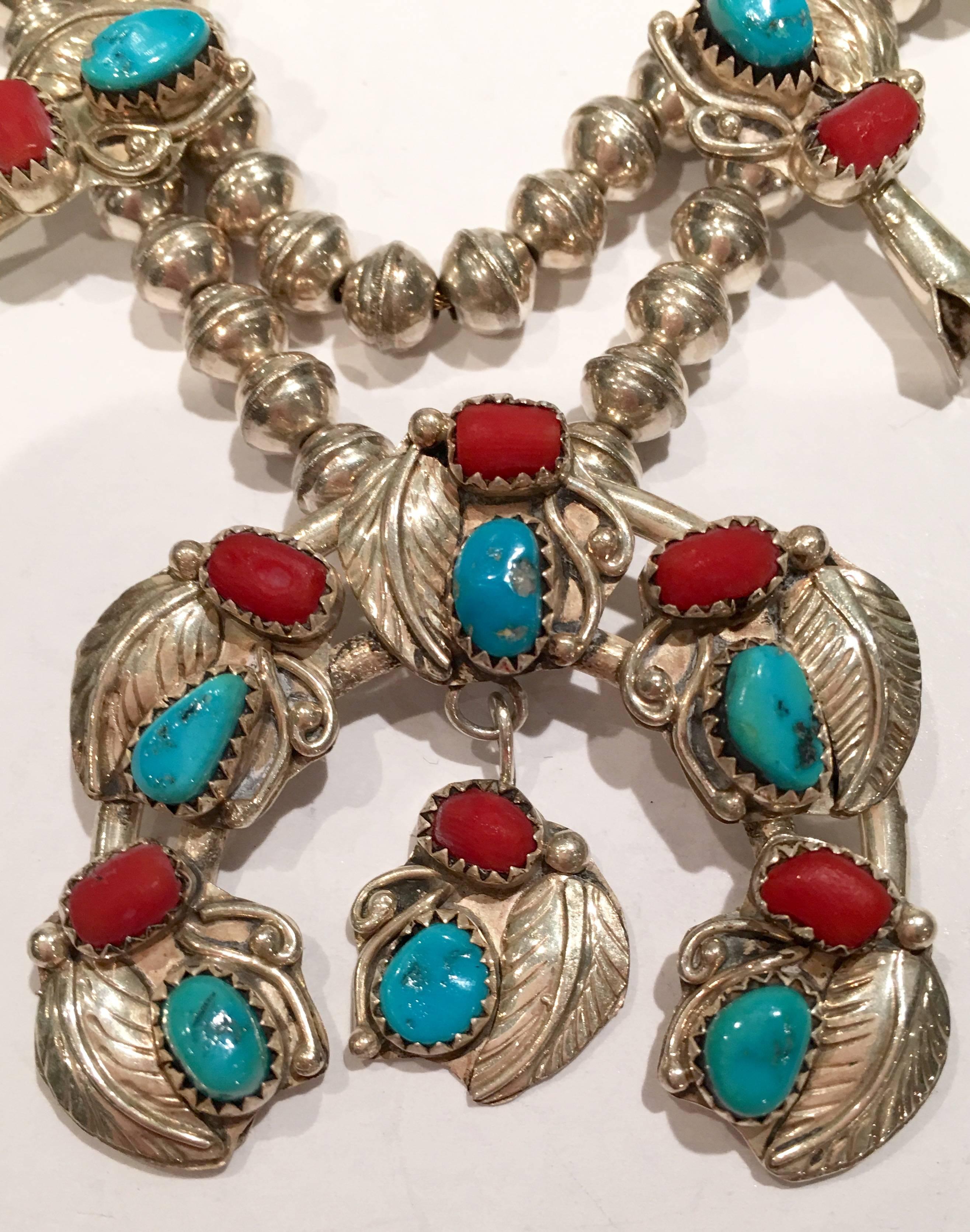 turquoise and coral squash blossom necklace