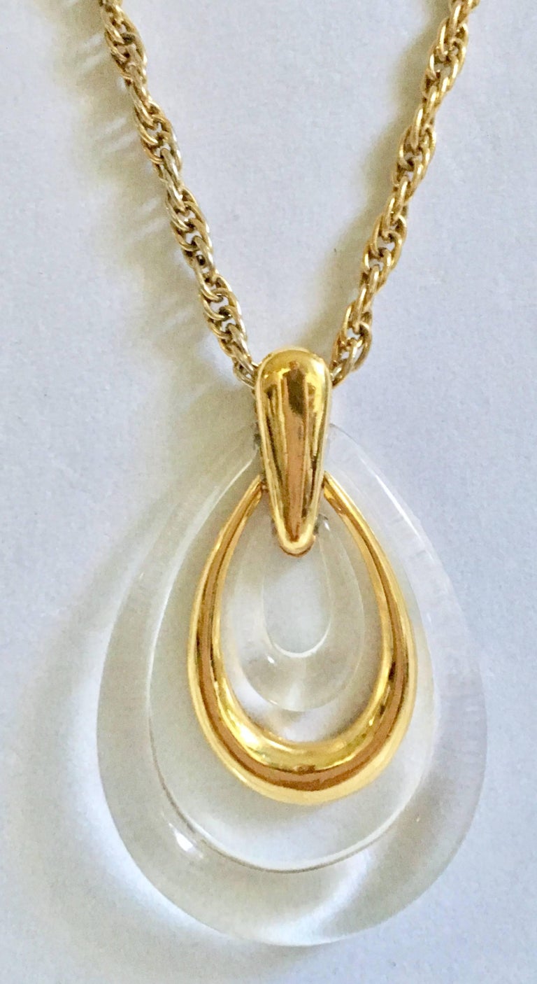 Trifari Vintage Gold and Lucite Drop Necklace For Sale at 1stdibs