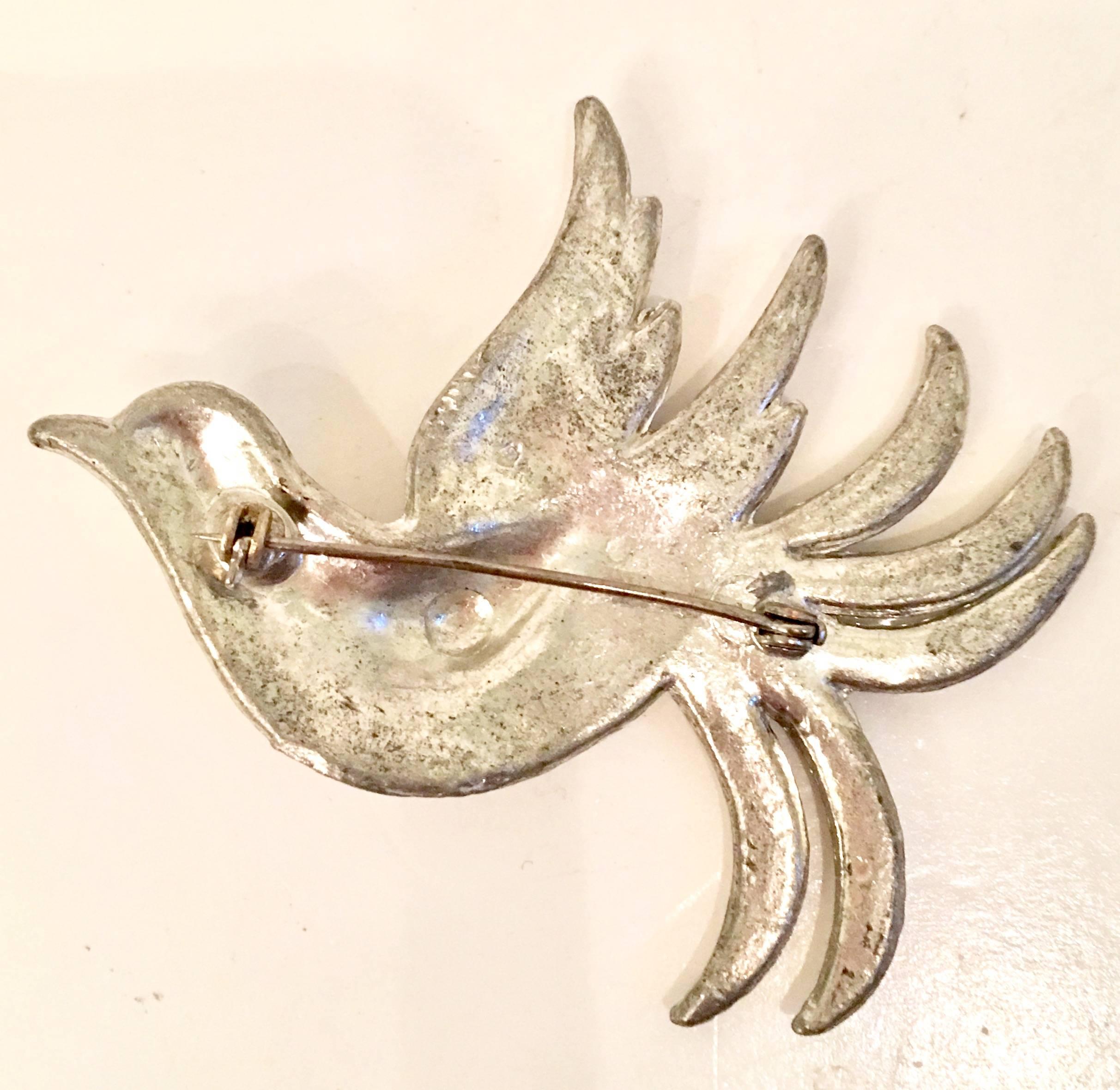 Vintage Art Deco Silver & Austrian Crystal Rhinestone Bird Brooch 3