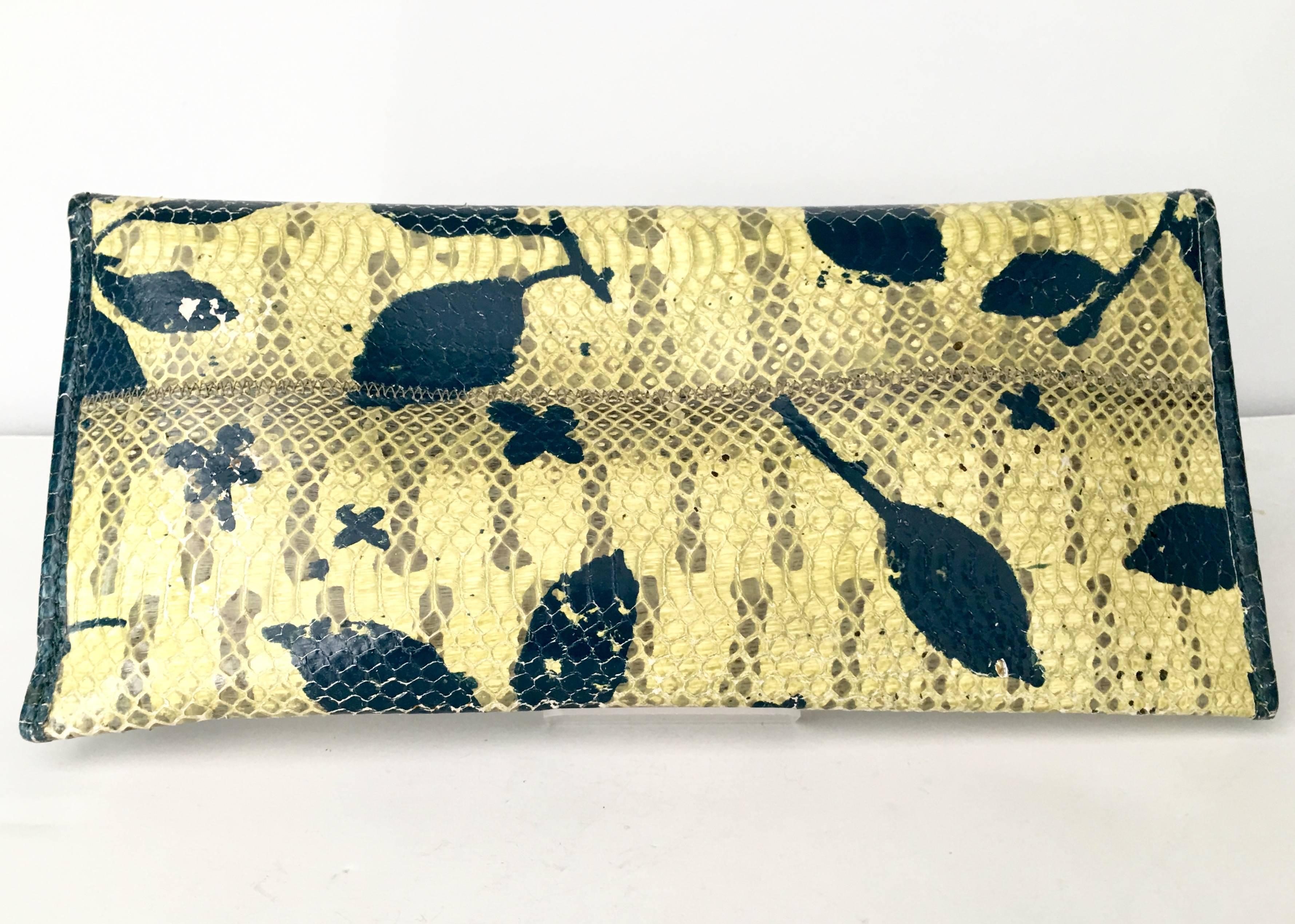 Beige Vintage Carlos Falchi Hand-Painted Python Skin Clutch Handbag