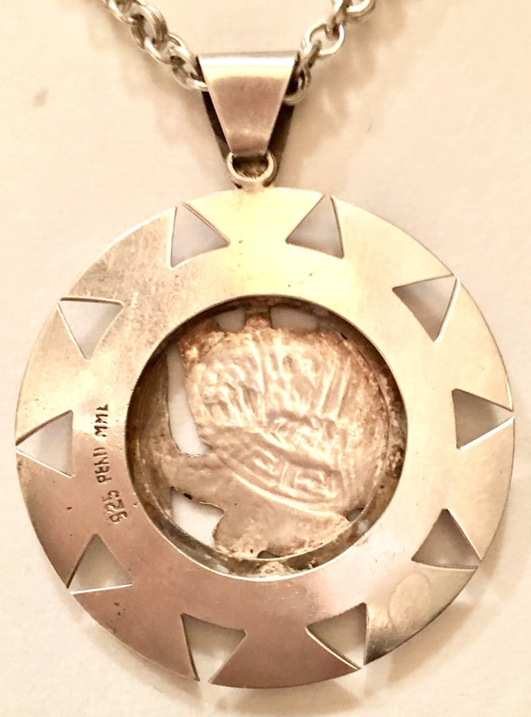 VIntage Sterling 925 Aztec Sun God Medallion Pendant Necklace- Signed