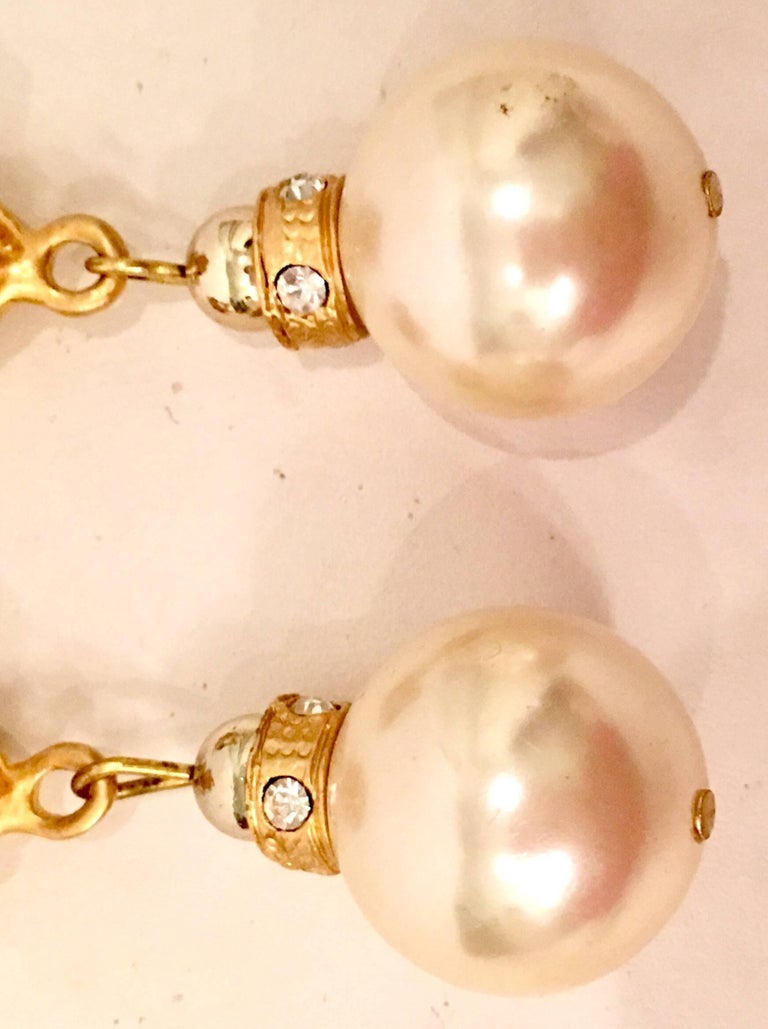 80'S Gold and Faux Pearl Bead Swarovski Crystal Drop Earrings By, Christian Dior For Sale at 1stdibs