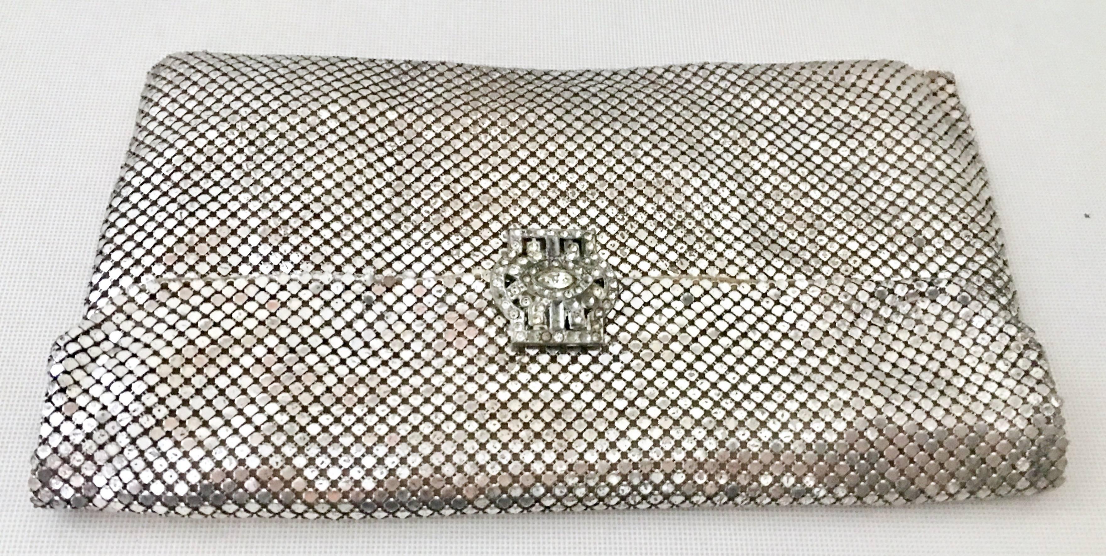 Women's or Men's Mid-Century Art Deco Silver Metal Mesh & Austrian Crystal Paste Evening Bag
