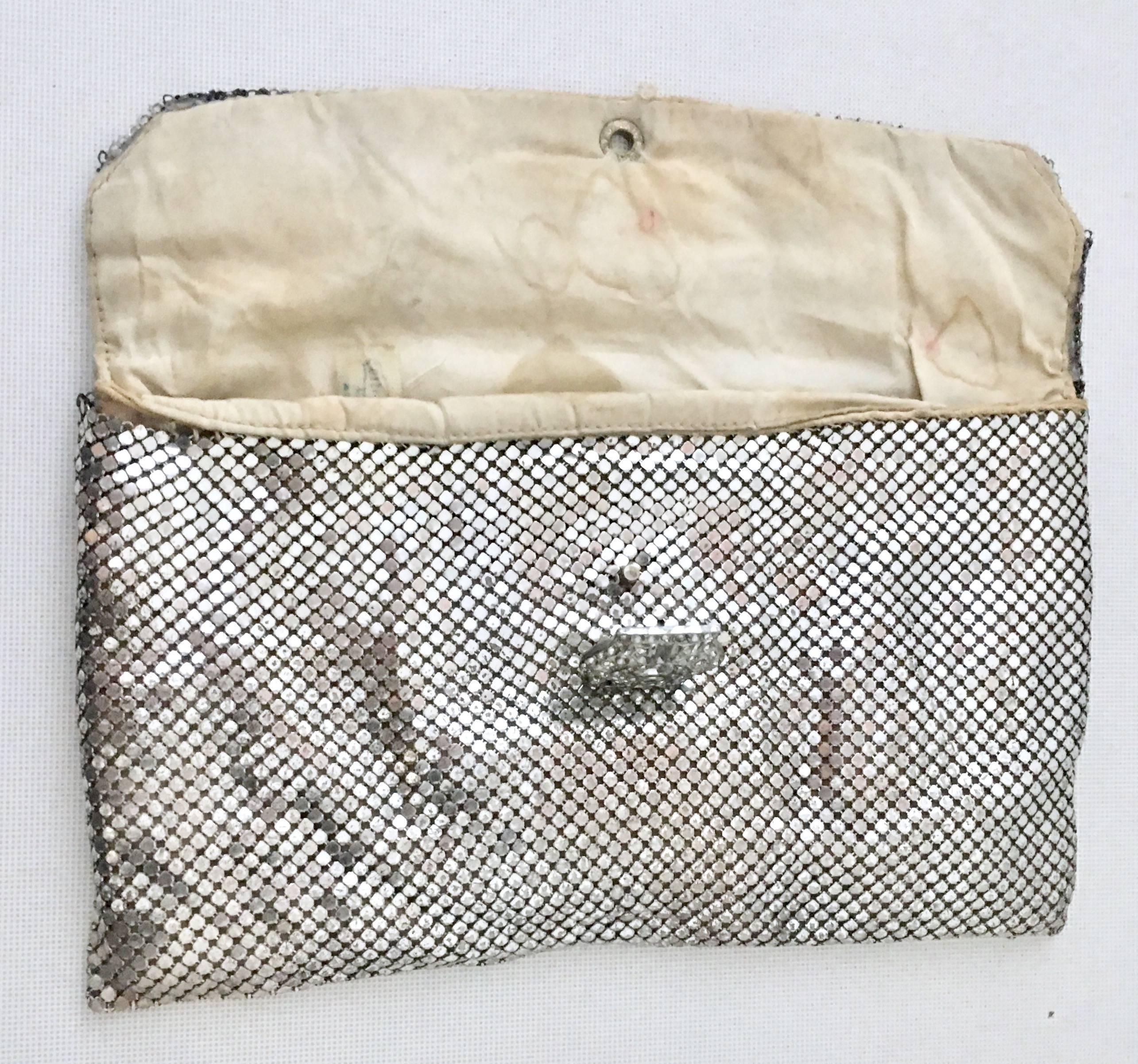 Mid-Century Art Deco Silver Metal Mesh & Austrian Crystal Paste Evening Bag In Good Condition In West Palm Beach, FL