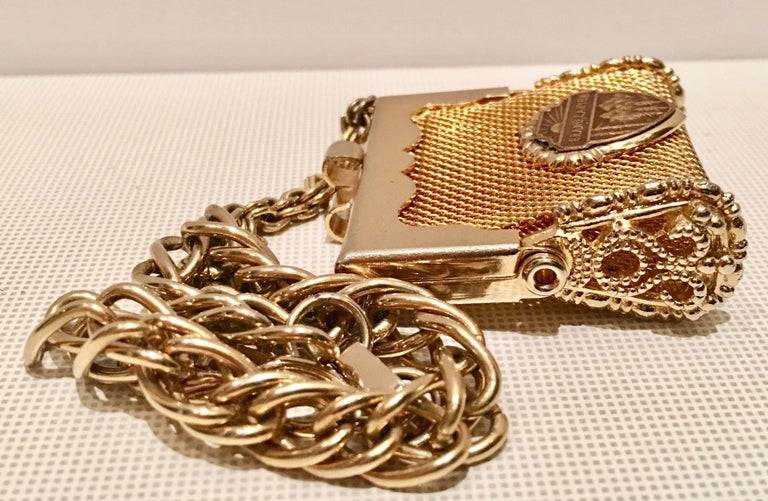 Vintage Gold Plate Metal Mesh Pocketbook Niagara Falls Charm Bracelet