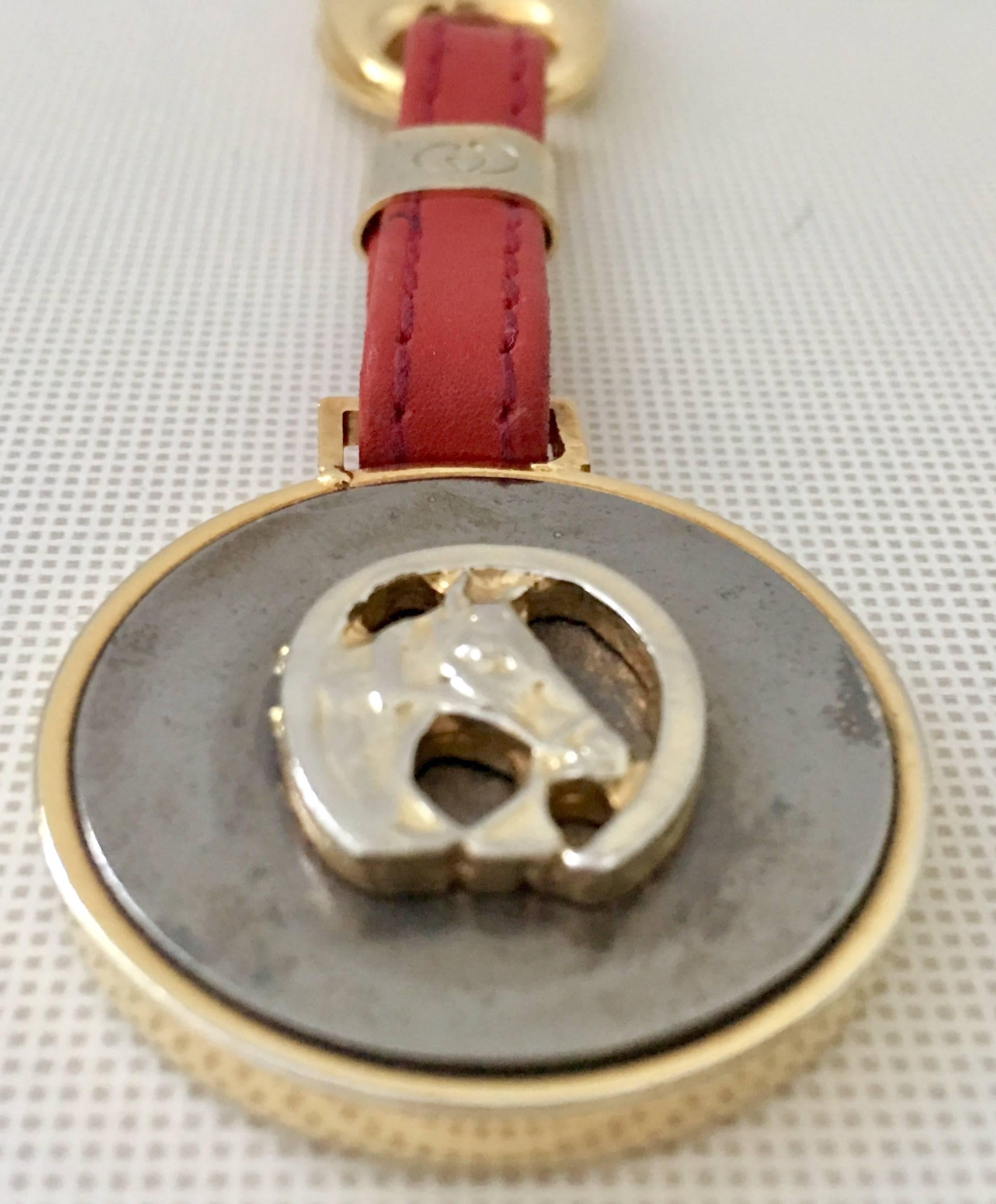 Women's or Men's Gucci Vintage Gold Plated and Red Leather Equestrian 