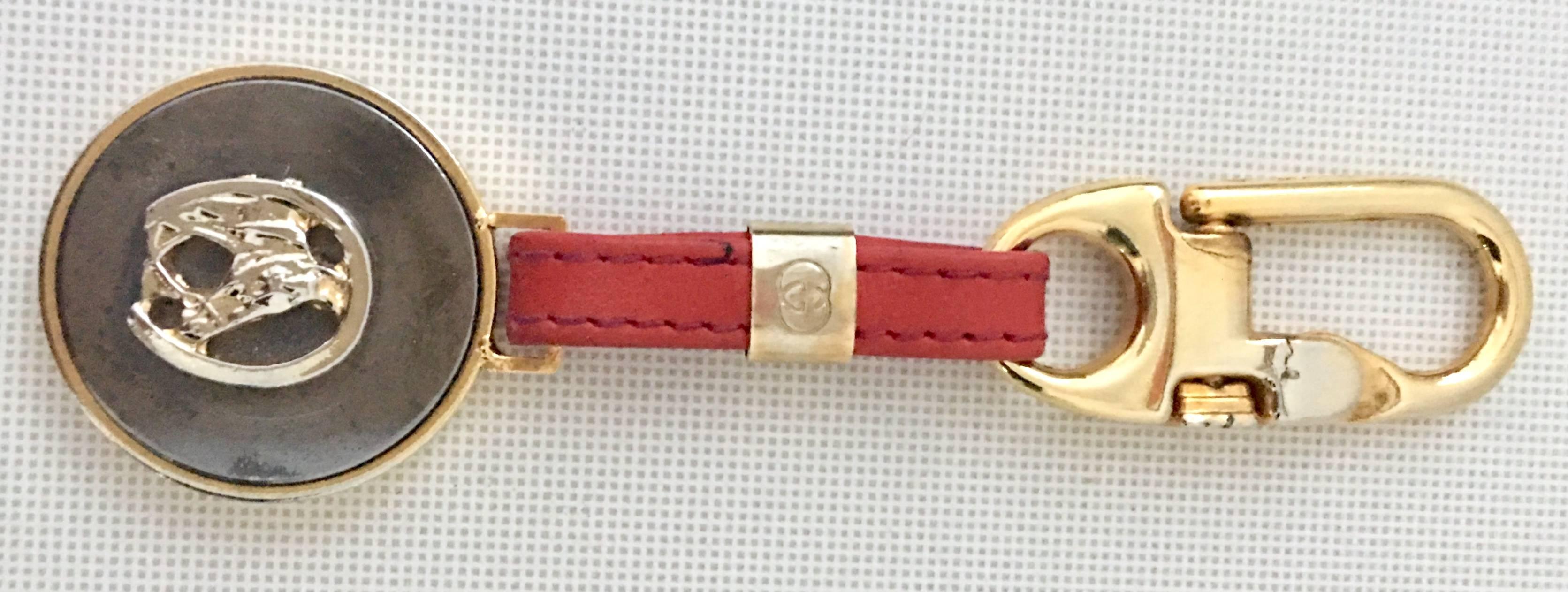 Brown Gucci Vintage Gold Plated and Red Leather Equestrian 