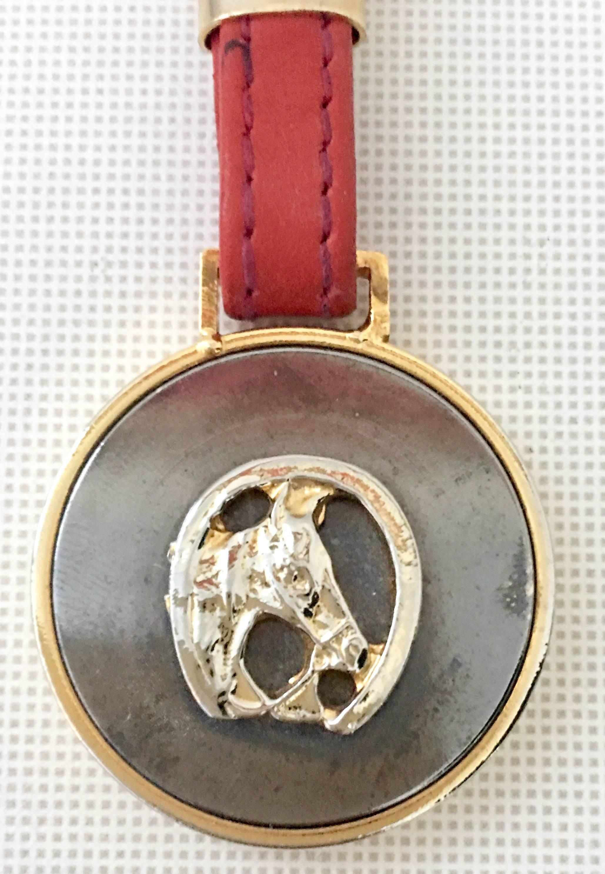 Gucci Vintage Gold Plated and Red Leather Equestrian 
