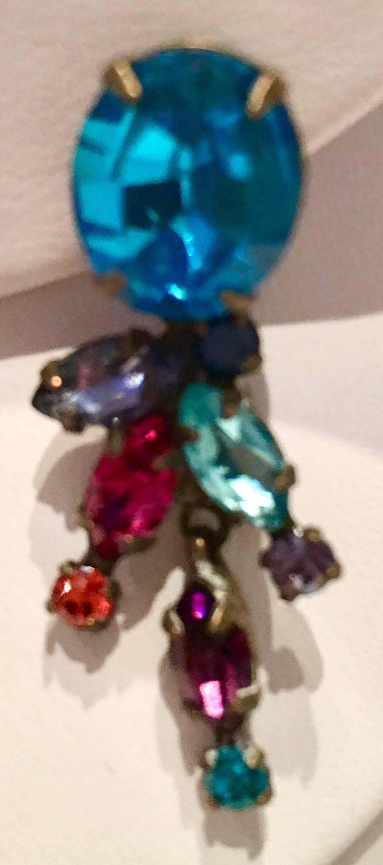 Women's 80'S Antique Bronze & Blue Topaz Swarovski Crystal Earrings By, Sorrelli