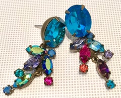 80'S Antique Bronze & Blue Topaz Swarovski Crystal Earrings By, Sorrelli
