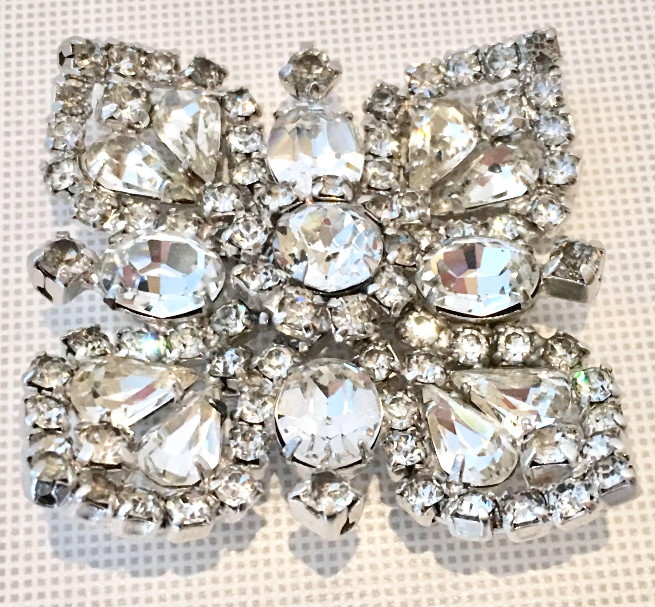 1960'S Kramer Of New York Swarovski Crystal & Silver Butterfly Brooch In Excellent Condition In West Palm Beach, FL