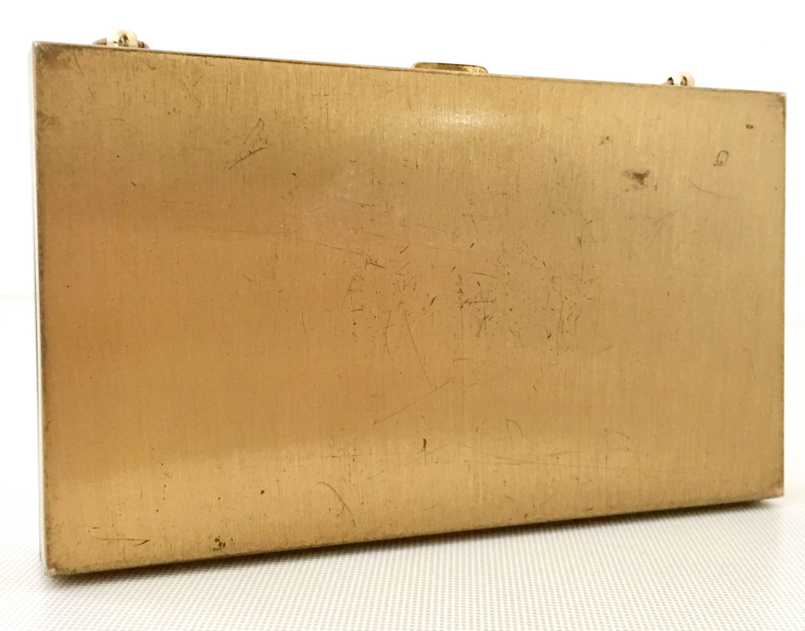 Beige 1940'S Mother Of Pearl & Brass Minaududiere Compact-Evening Bag. 