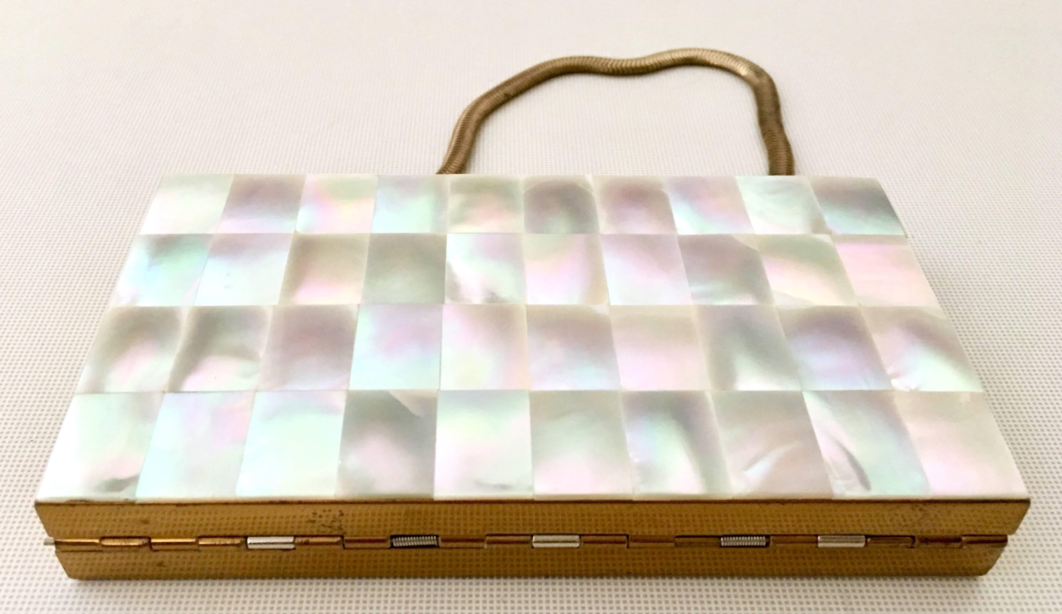 1940'S Mother Of Pearl & Brass Minaududiere Compact-Evening Bag.  1