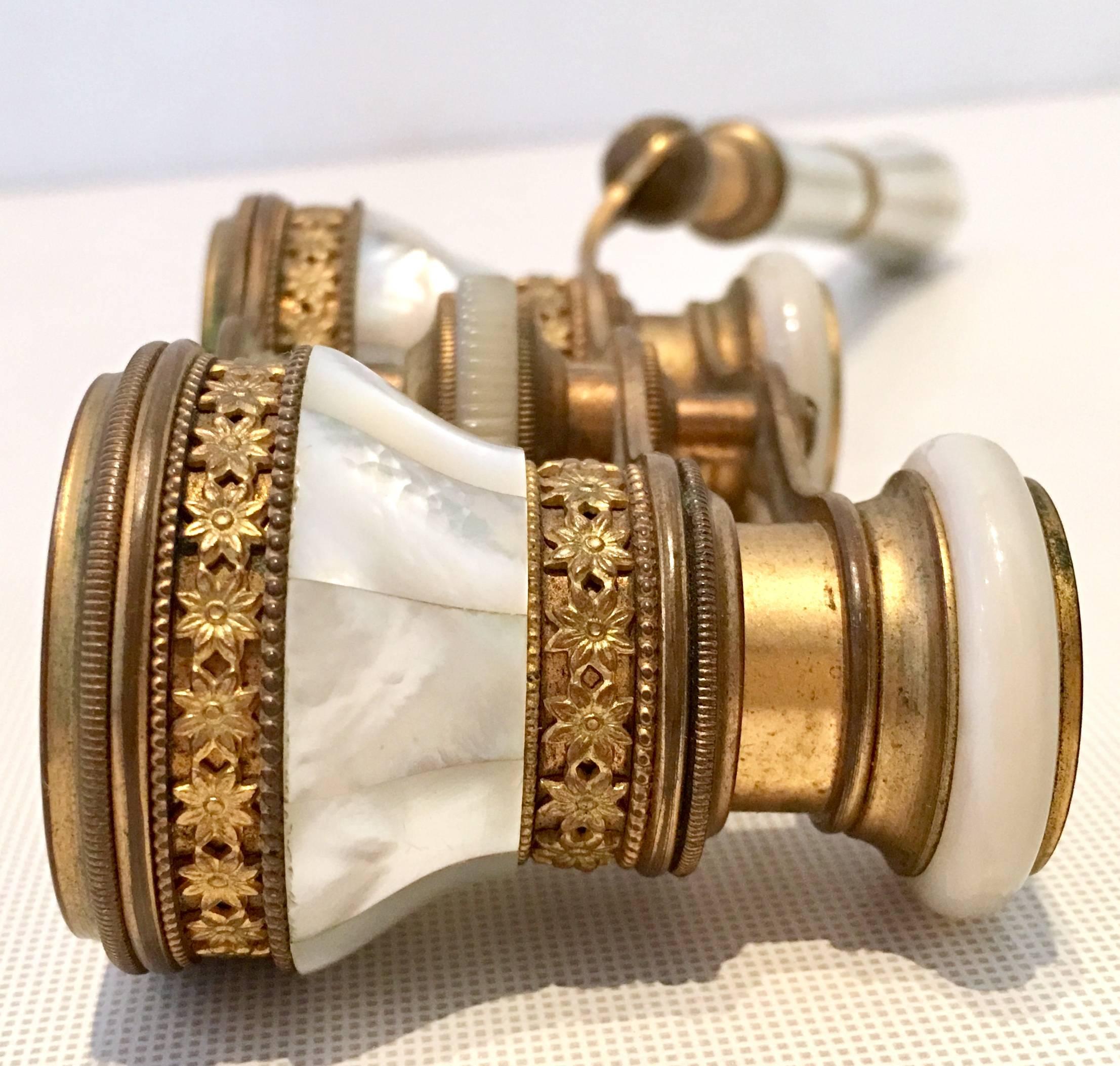 19th Century French Mother Of Pearl and Bronze Dore Opera Glasses 1