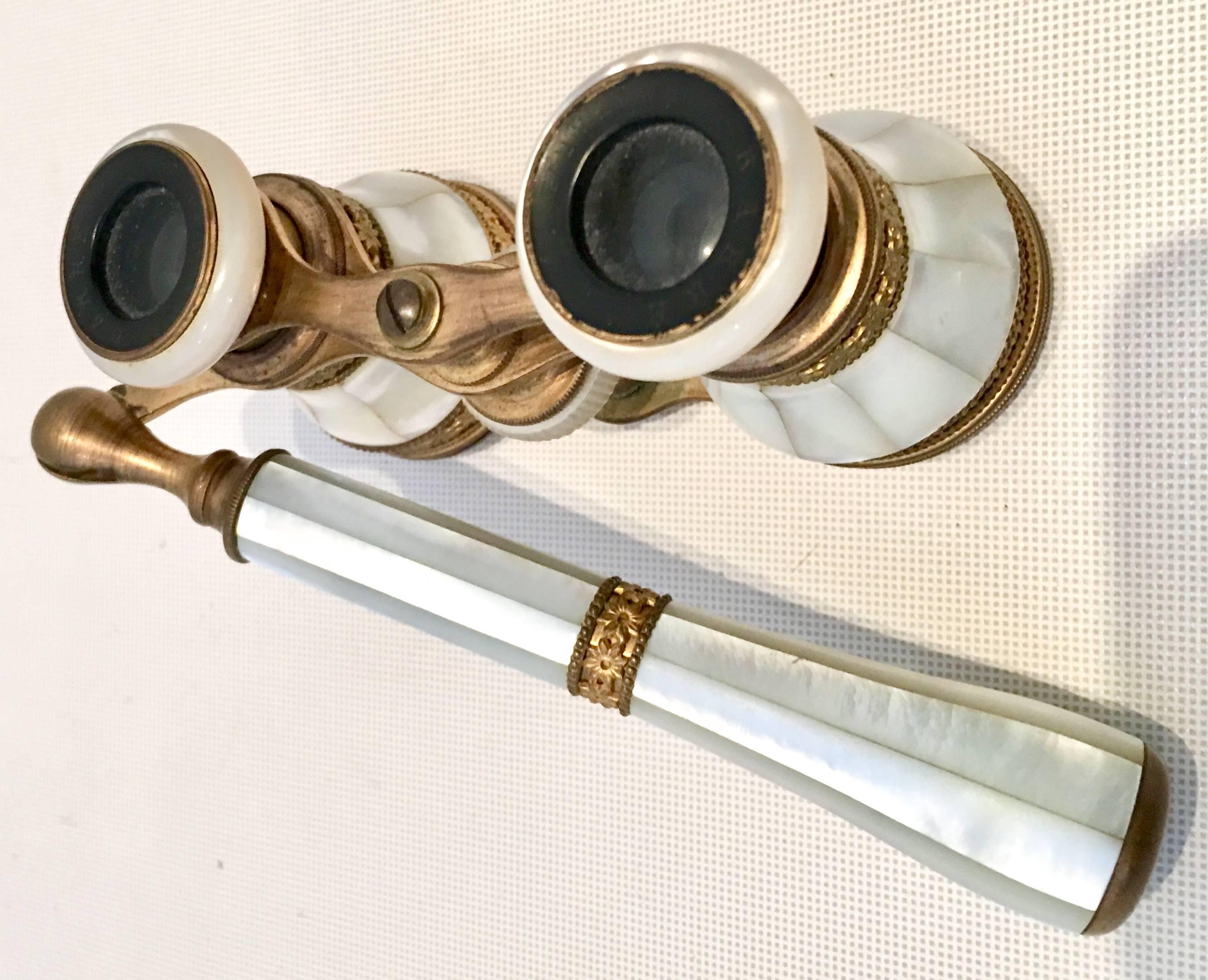 Women's or Men's 19th Century French Mother Of Pearl and Bronze Dore Opera Glasses