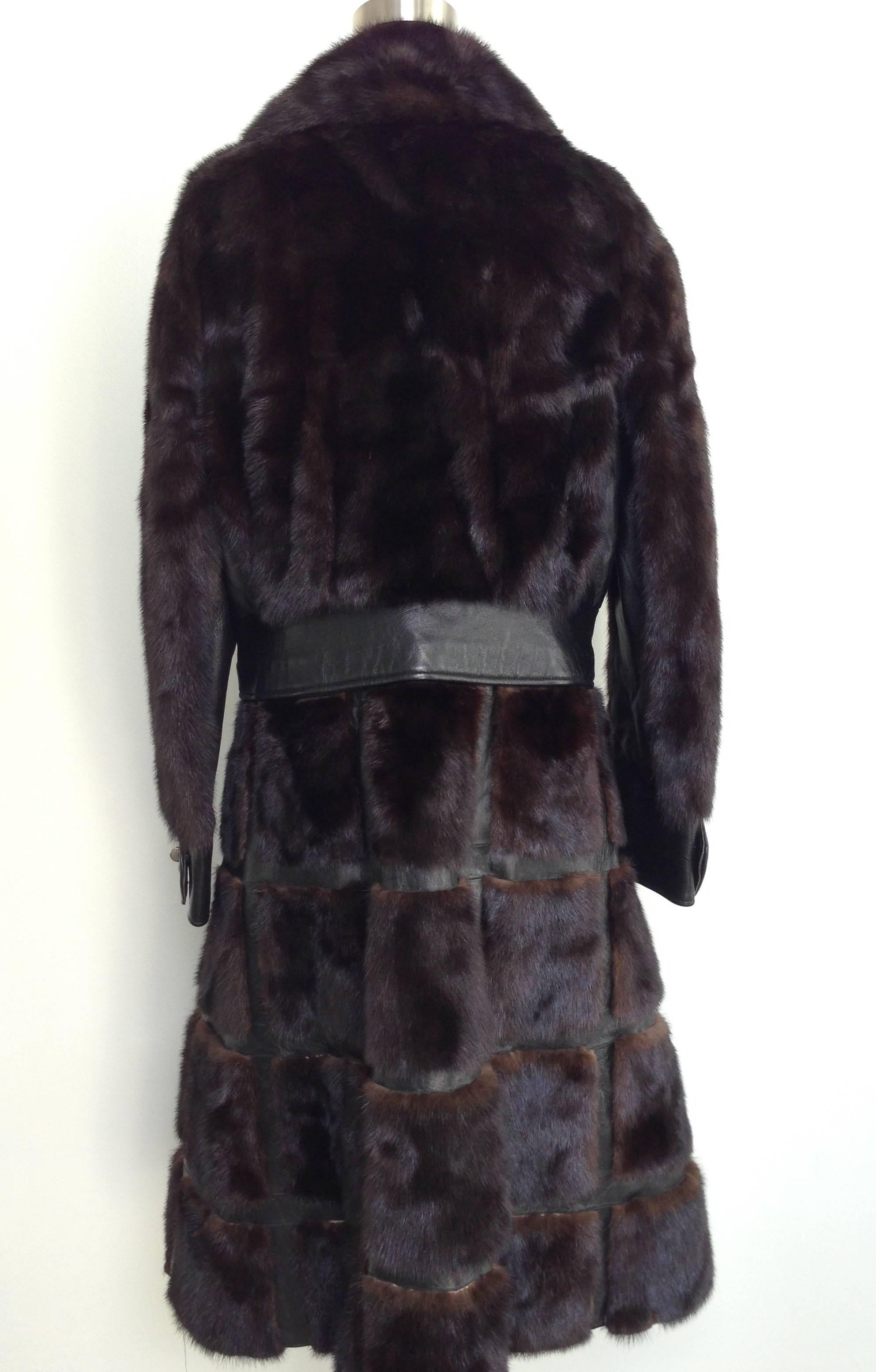 Black 70'S MOD Gucci Style Mink Fur & Leather Convertible Coat