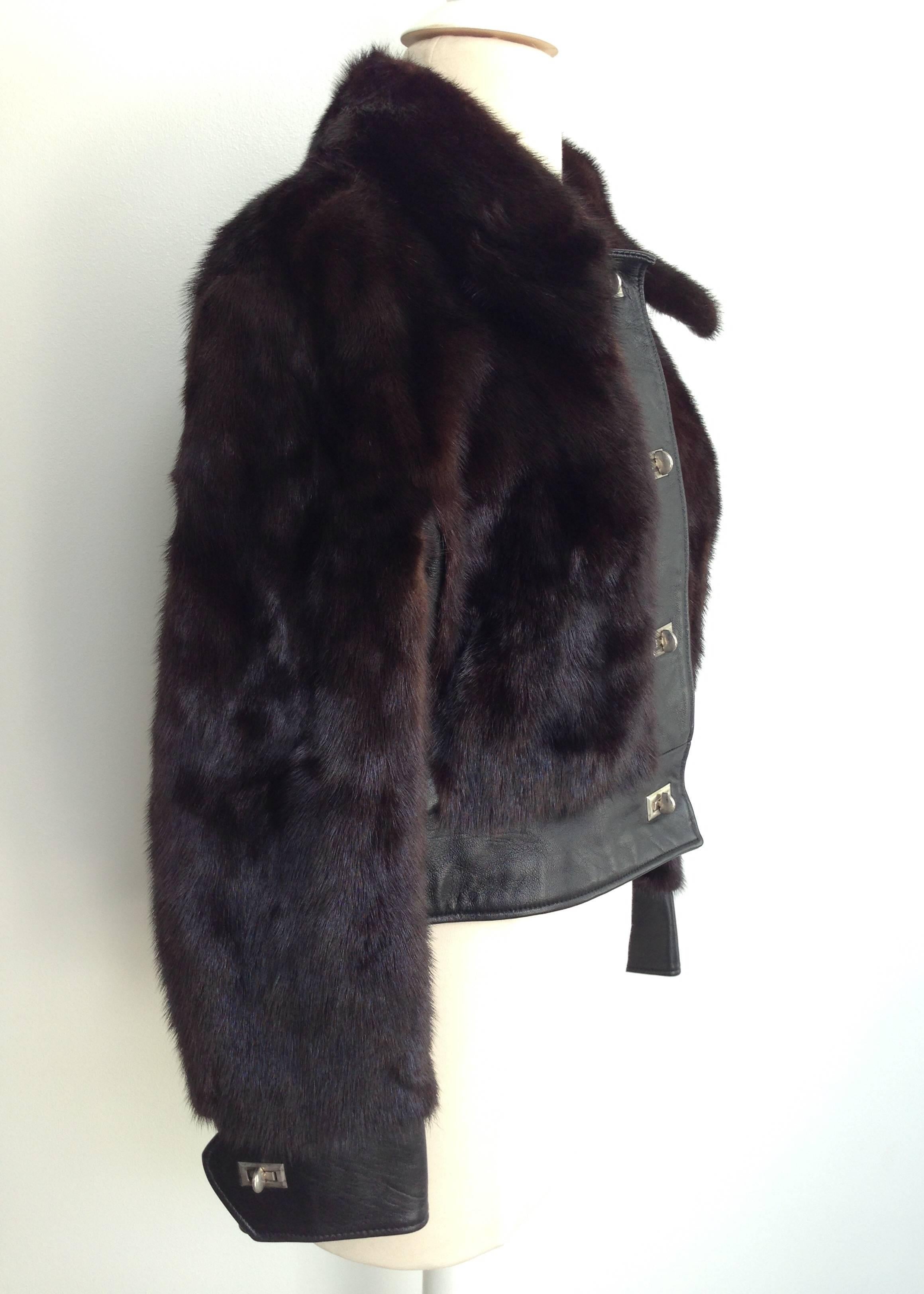 70'S MOD Gucci Style Mink Fur & Leather Convertible Coat In Excellent Condition In West Palm Beach, FL