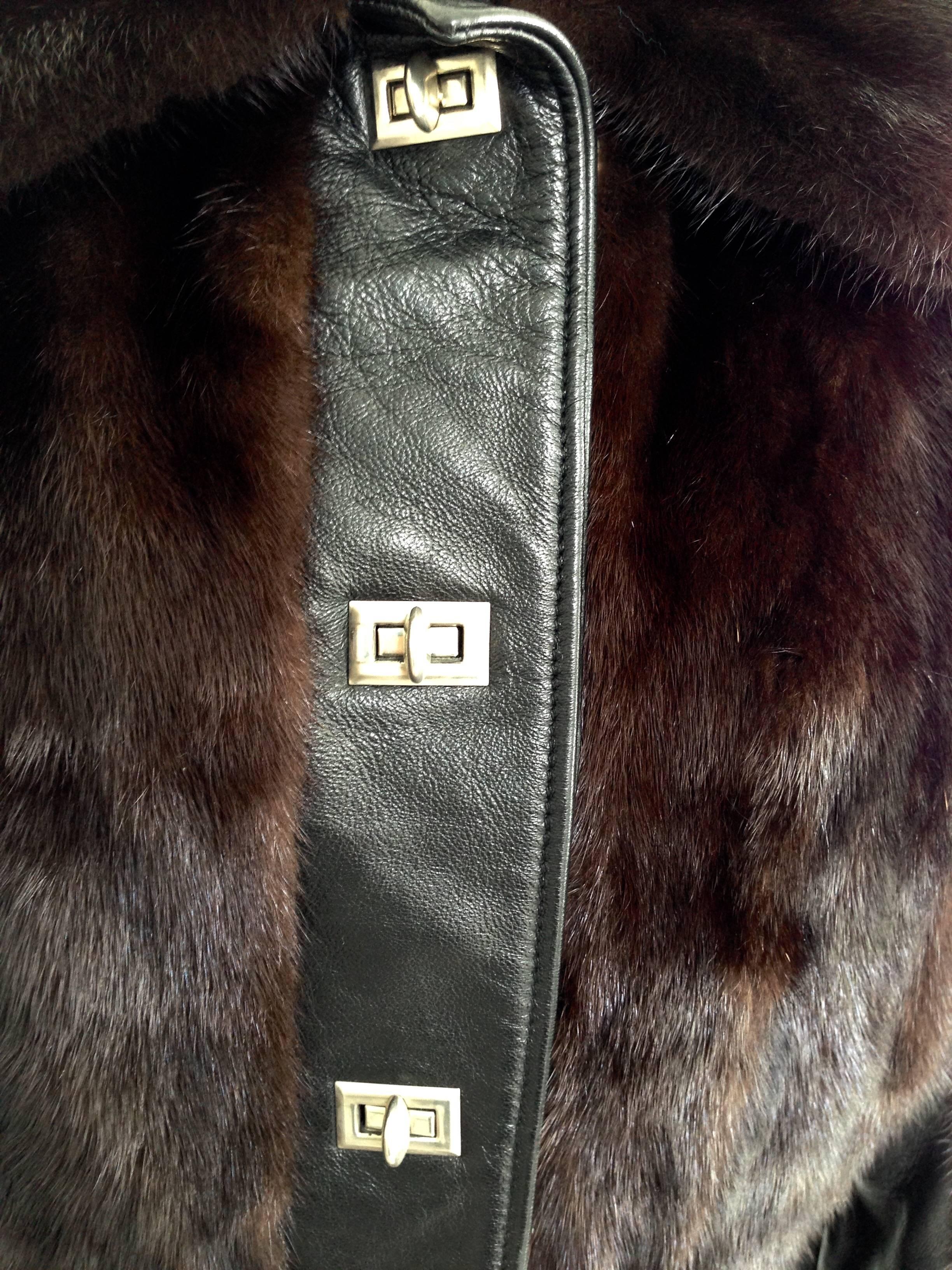 Women's or Men's 70'S MOD Gucci Style Mink Fur & Leather Convertible Coat