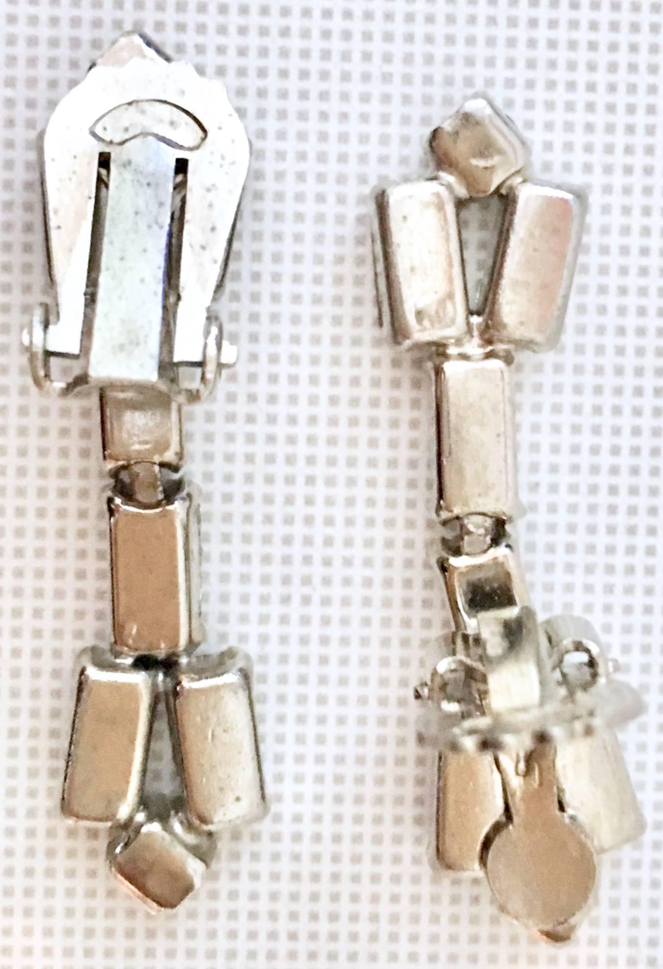 Vintage Silver Austrian Crystal Diamond Baguette Earrings In Excellent Condition In West Palm Beach, FL