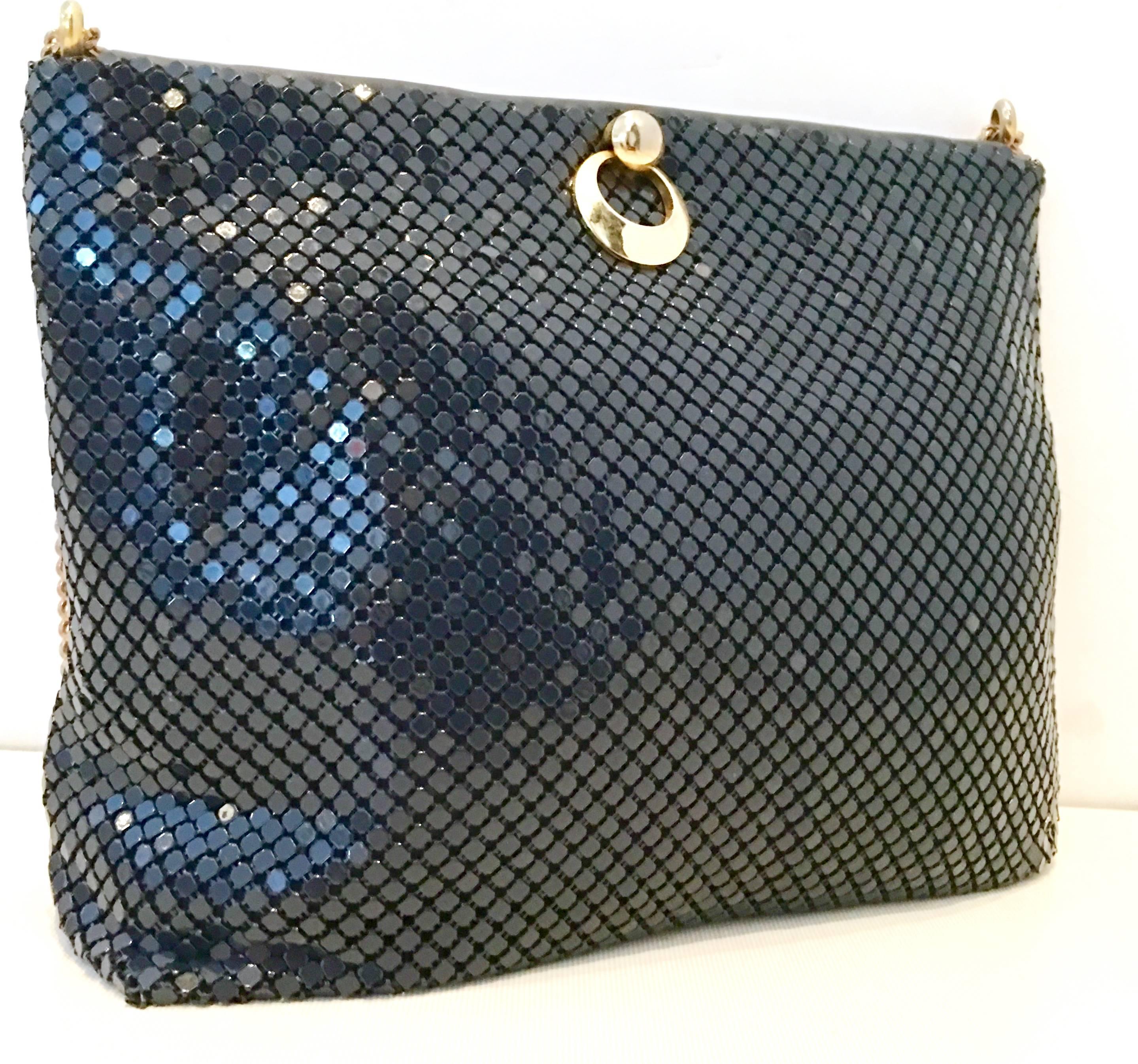 Whiting & Davis Navy & Gold Metal Mesh Hand Bag In Excellent Condition In West Palm Beach, FL