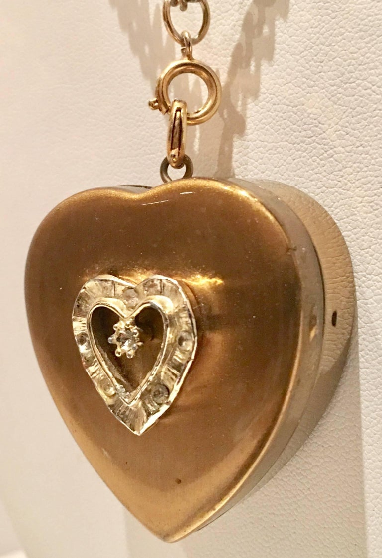 1950'S Brass Heart Locket Music Box Pendant Necklace at 1stDibs music