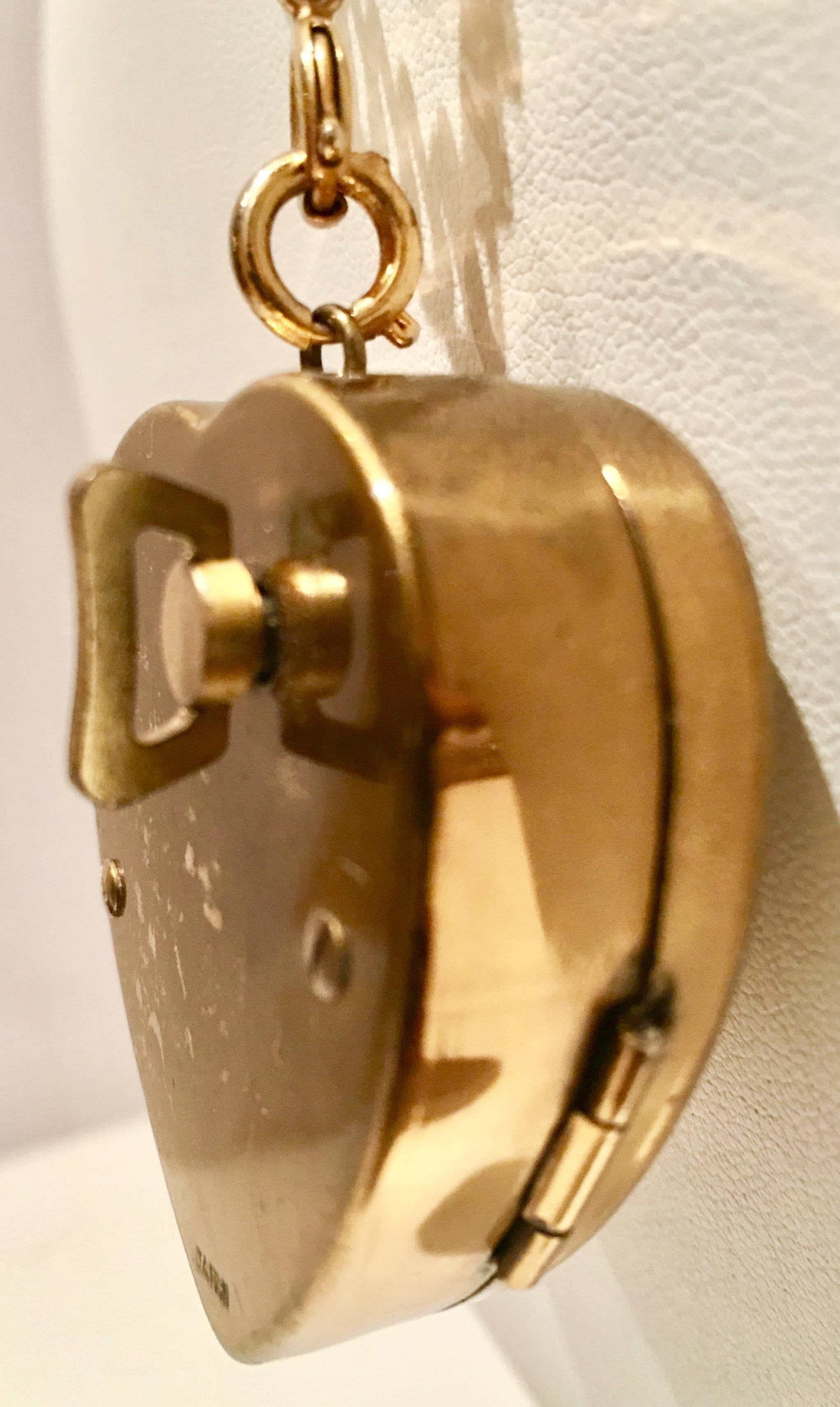 1950'S Brass Heart Locket Music Box Pendant Necklace 2