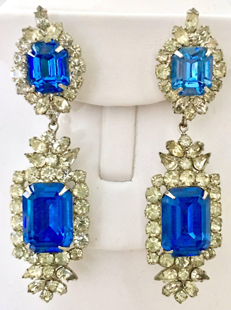 Vintage Austrian Crystal And Faceted Cut Glass Chandelier Earrings Vintage Austrian Crystal Rhinestone And Faceted Cut Molded Glass Blue Sapphire Diamond