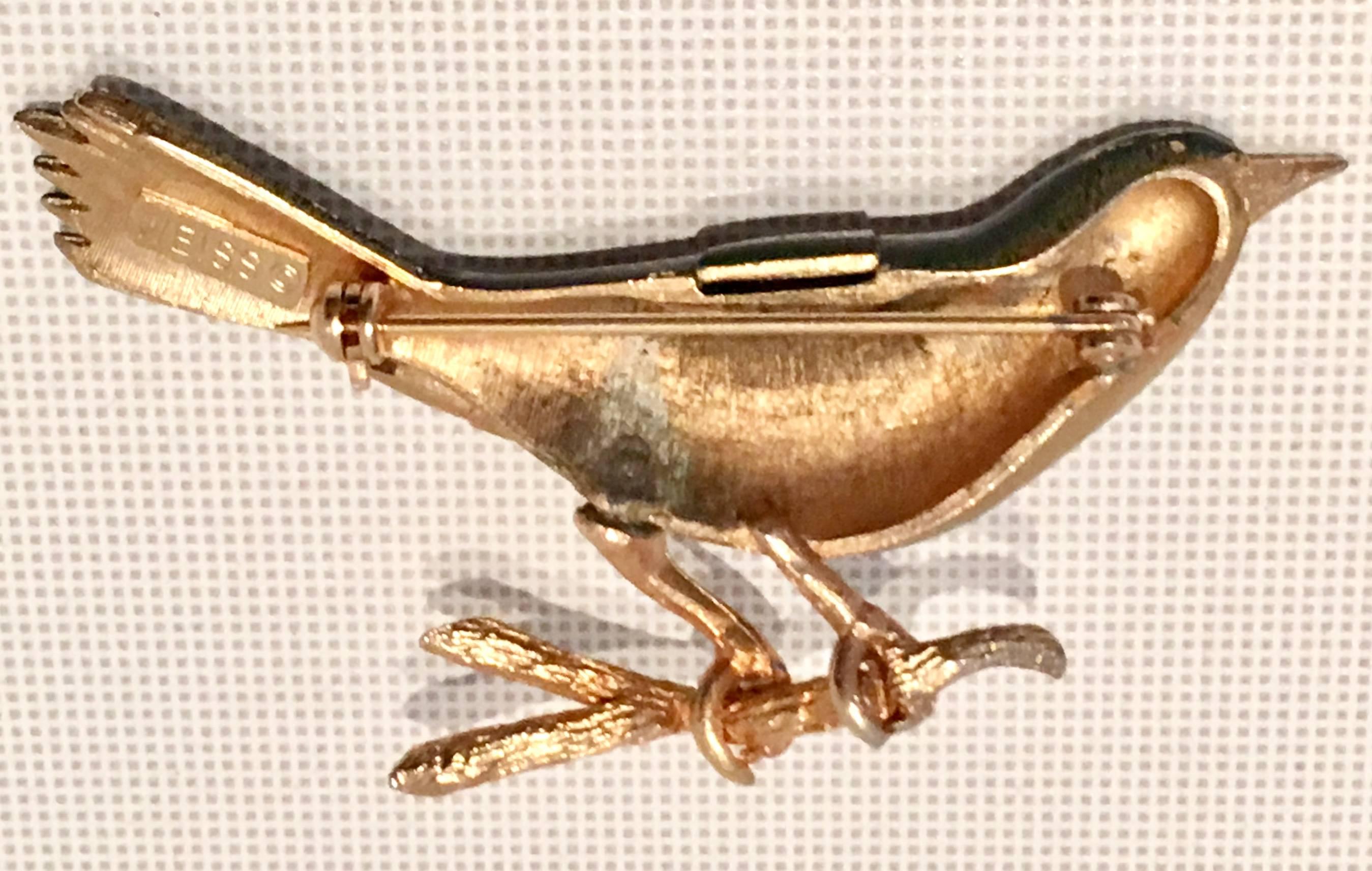 60'S Gold & Enamel Bird On A Branch Brooch By, Weiss 4