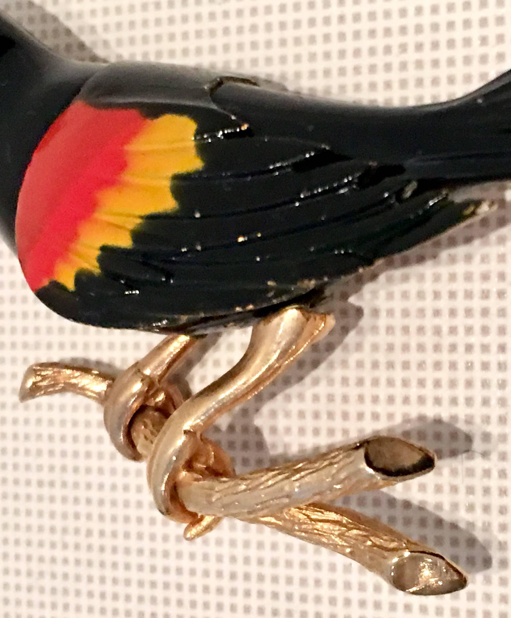 60'S Gold & Enamel Bird On A Branch Brooch By, Weiss 2