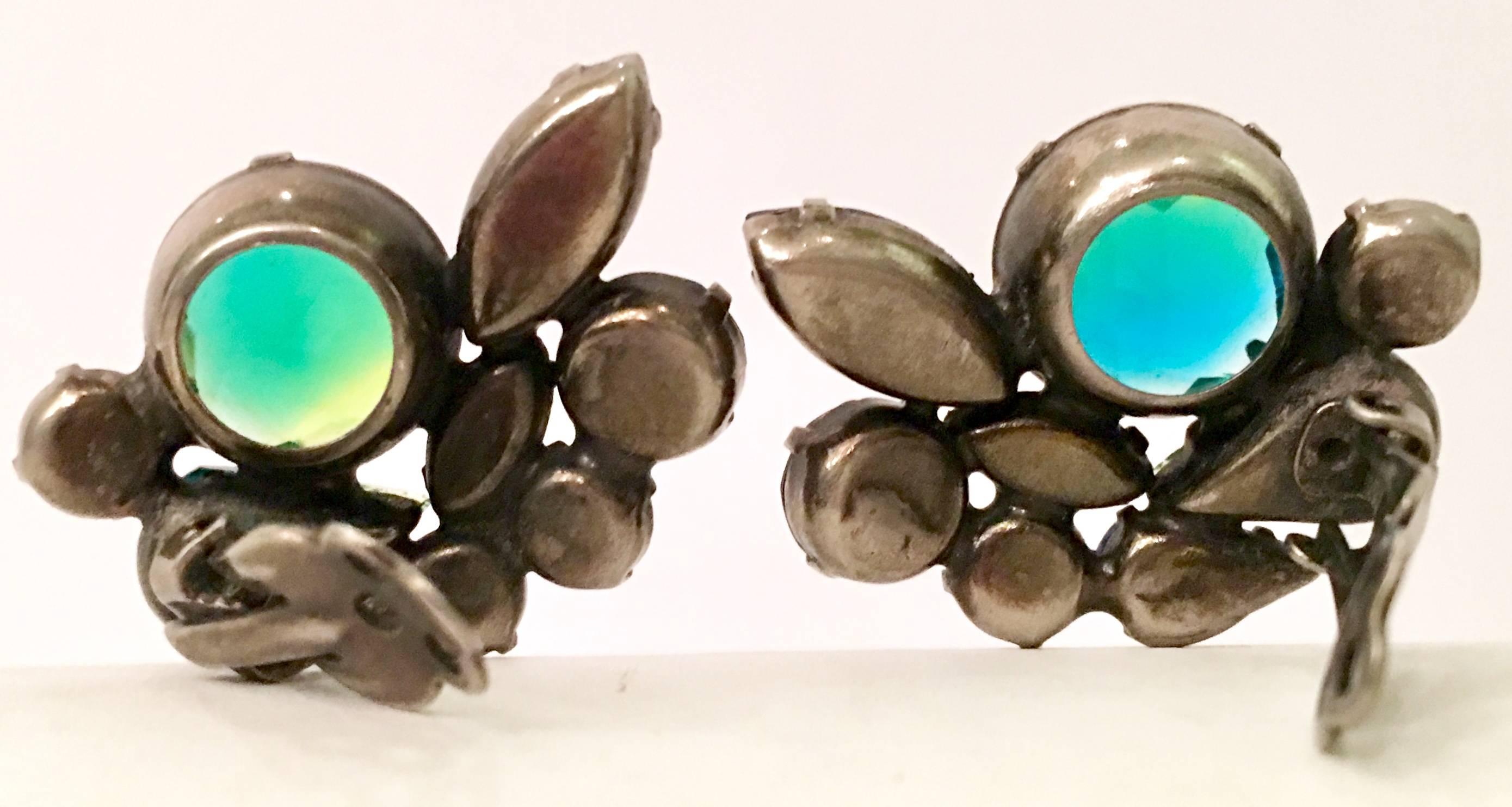 50'S Silver & Swarovski Crysta Abstract Floral Earrings  4