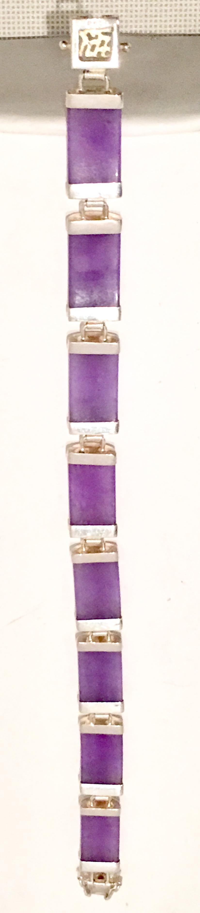 70'S Italian Sterling 925 Silver & Lavender Jade Link Bracelet 3