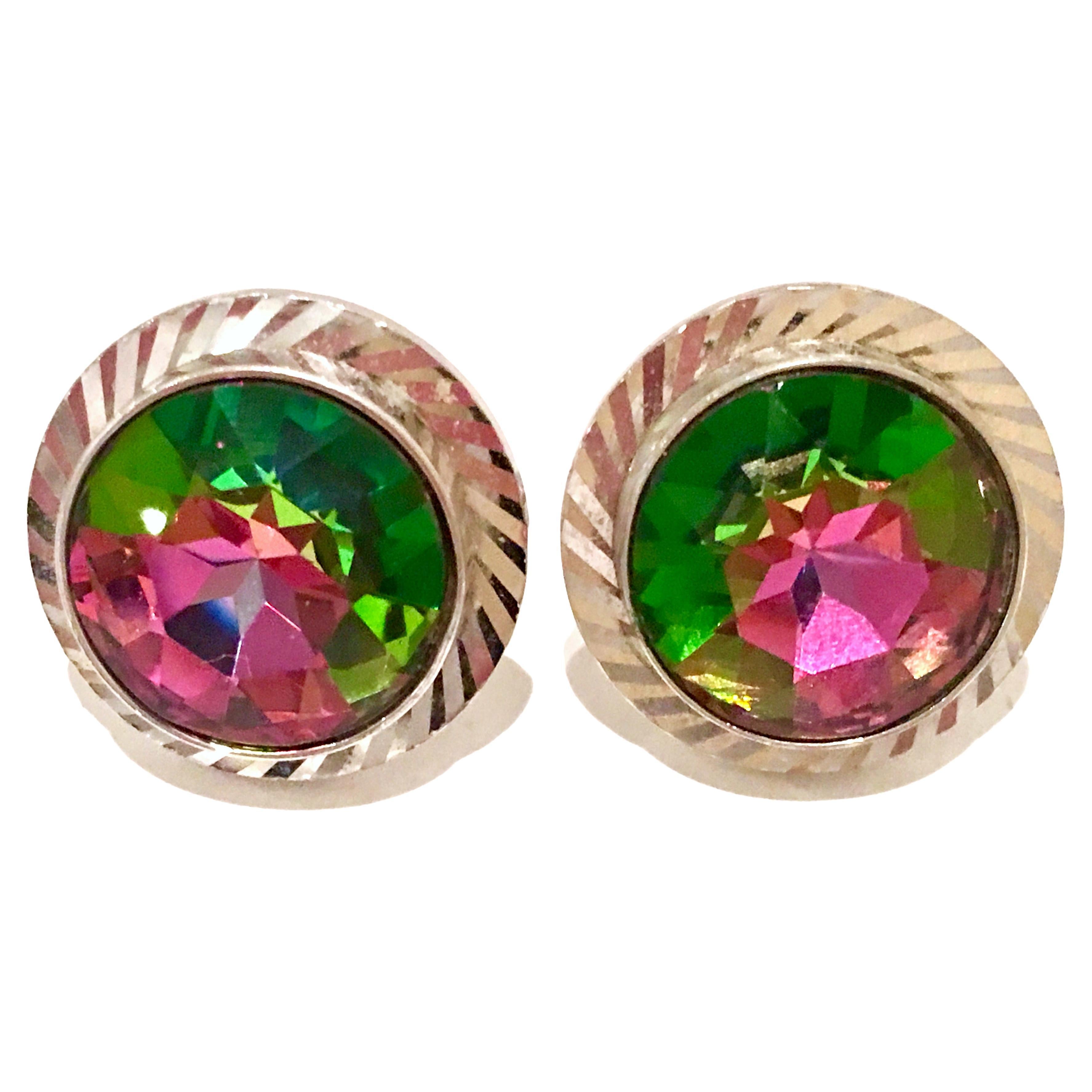 Mid-Century Pair Of Silver & Crystal "Watermelon" Cuff Links By, Dante For Sale