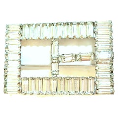 60'S Silver & Crystal Clear Swarovski Crystal "Buckle" Brooch 