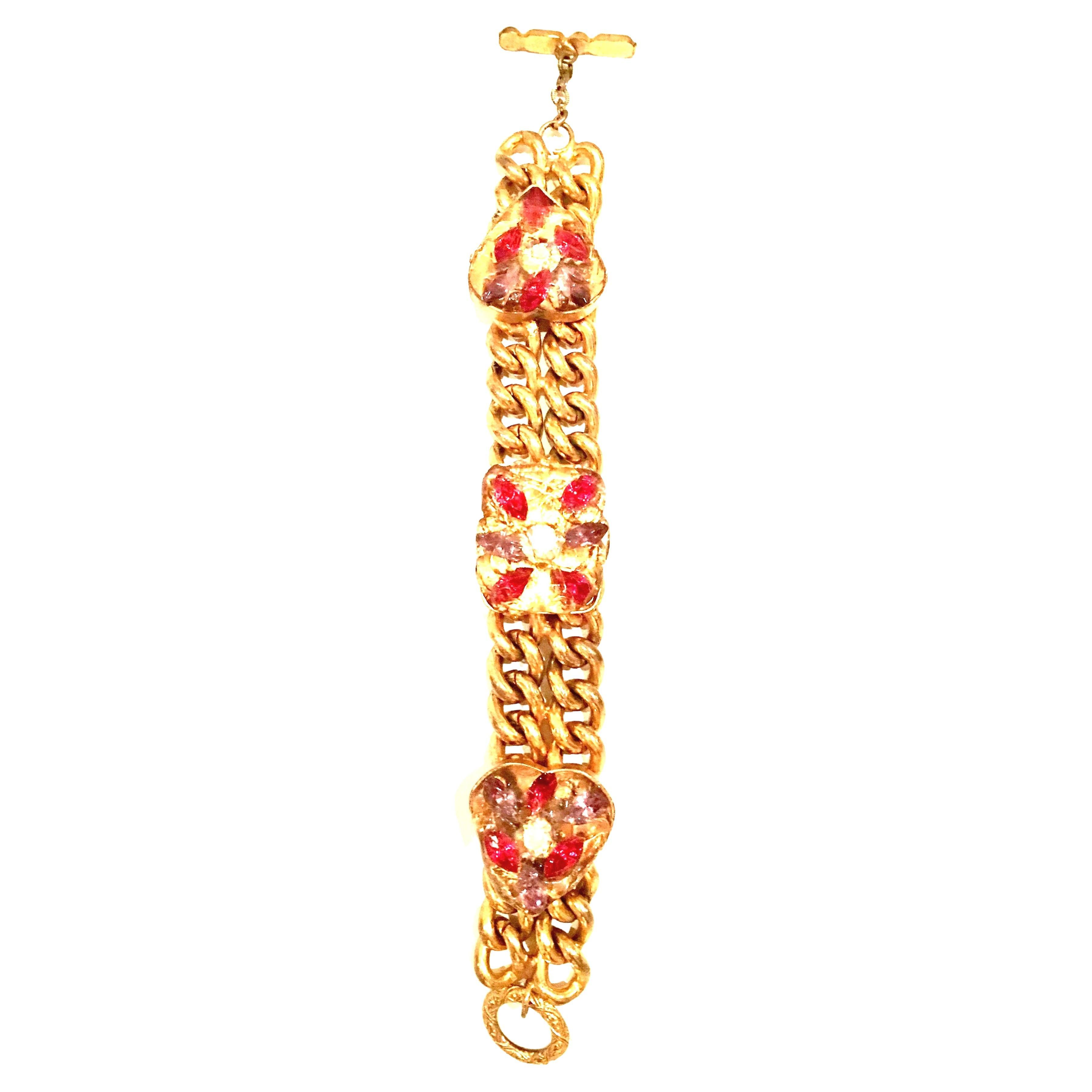 21st Century Gold Plate & Cased Molded Glass "Heart" Chain Link Bracelet For Sale