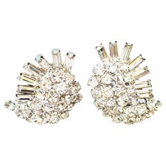 Vintage 60's Weiss Style Silver & Austrian Crystal "Snail" Form Earrings