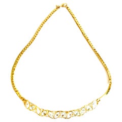 Vintage 80'S Gold Plate & Swarovski Crystal Choker Necklace By, Monet