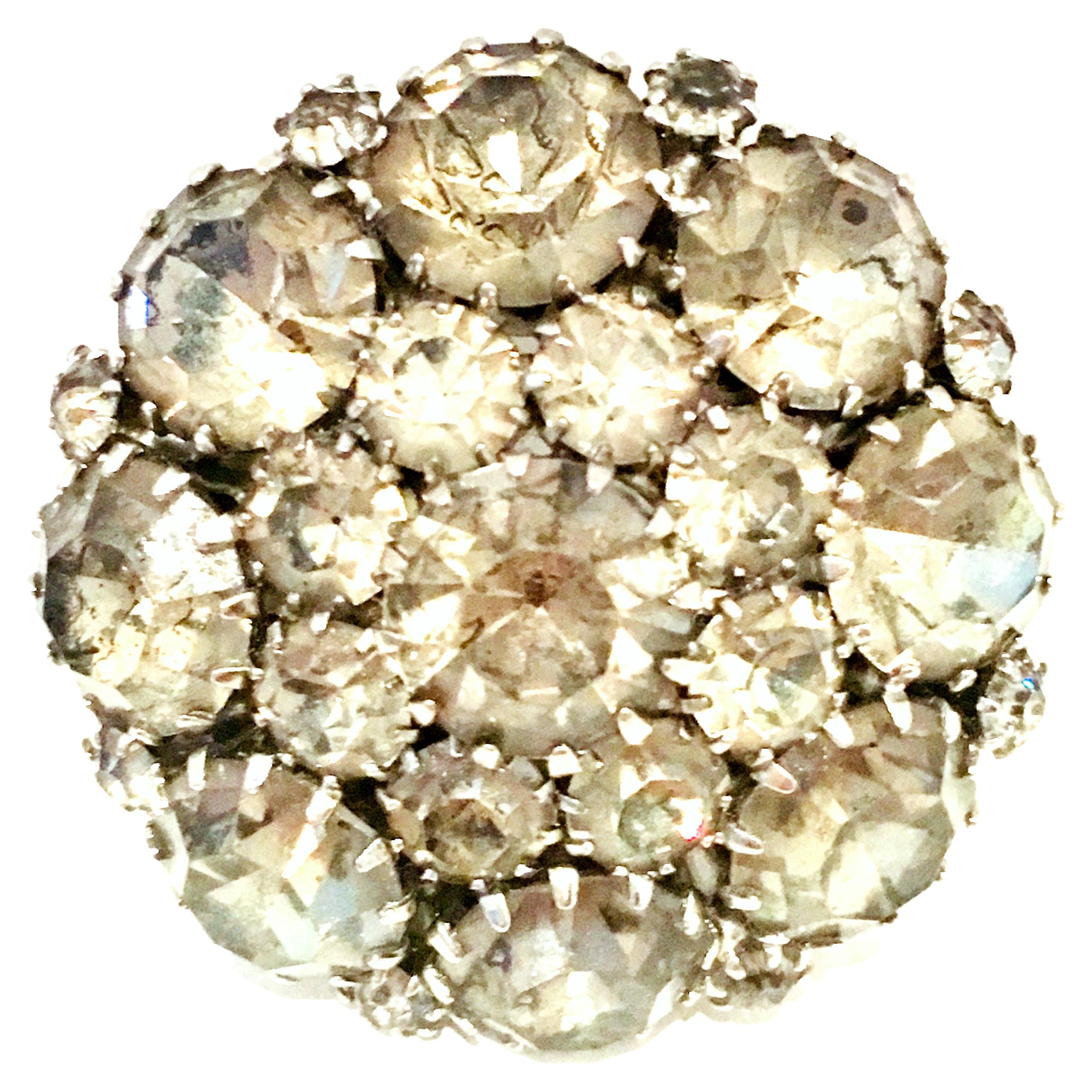 20th Century Silver & Austrian Crystal Schreiner Style Dimensional Dome Brooch For Sale