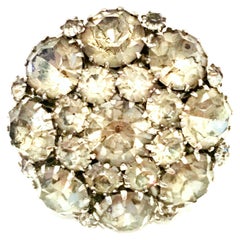 20th Century Silver & Austrian Crystal Schreiner Style Dimensional Dome Brooch