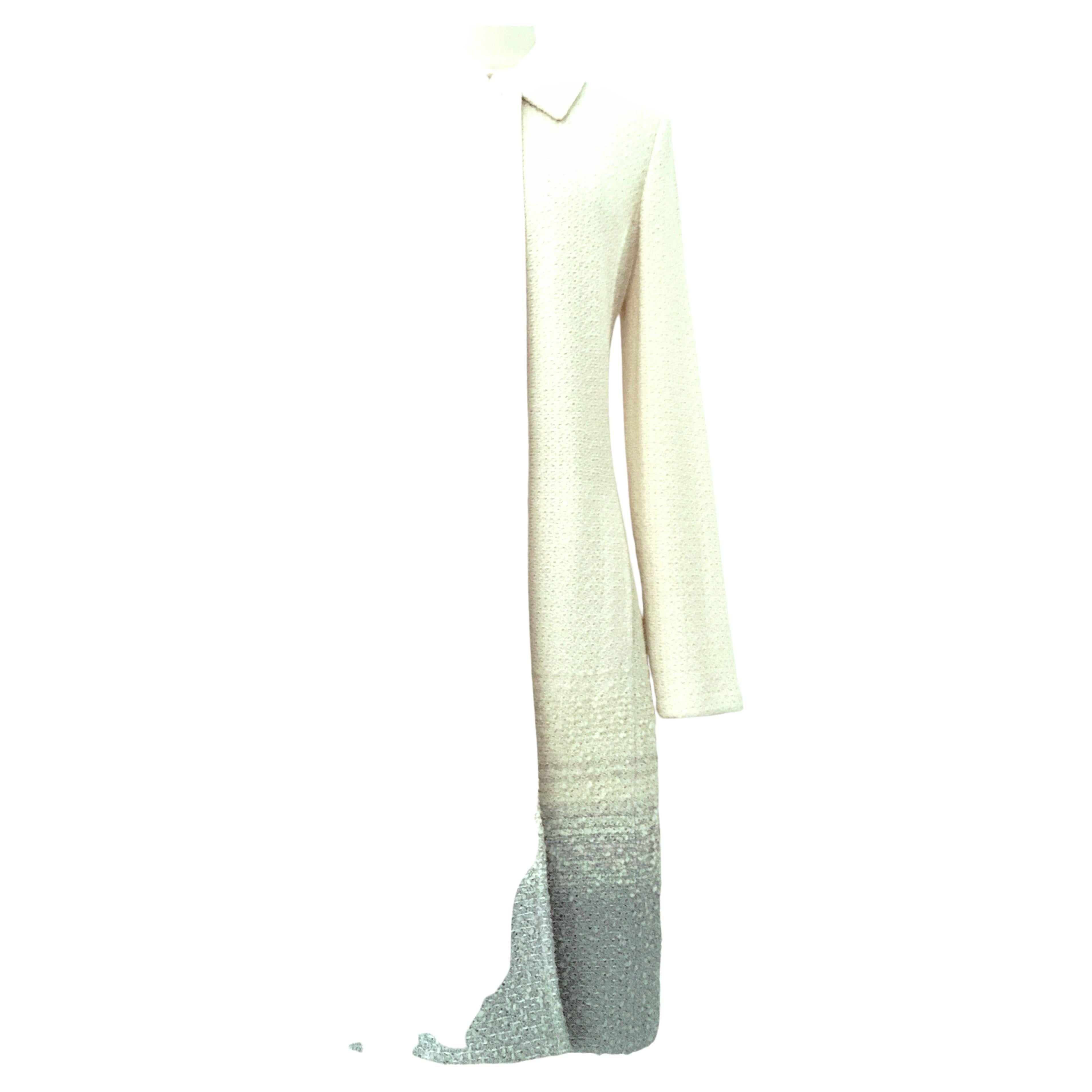 21st Century & New St. John Couture Knit Ombre Jacket Size 6. This winter white Couture wool boucle piece features a winter white to metallic silver ombre color palette. There is one single button closure at the neck as well as an additional new