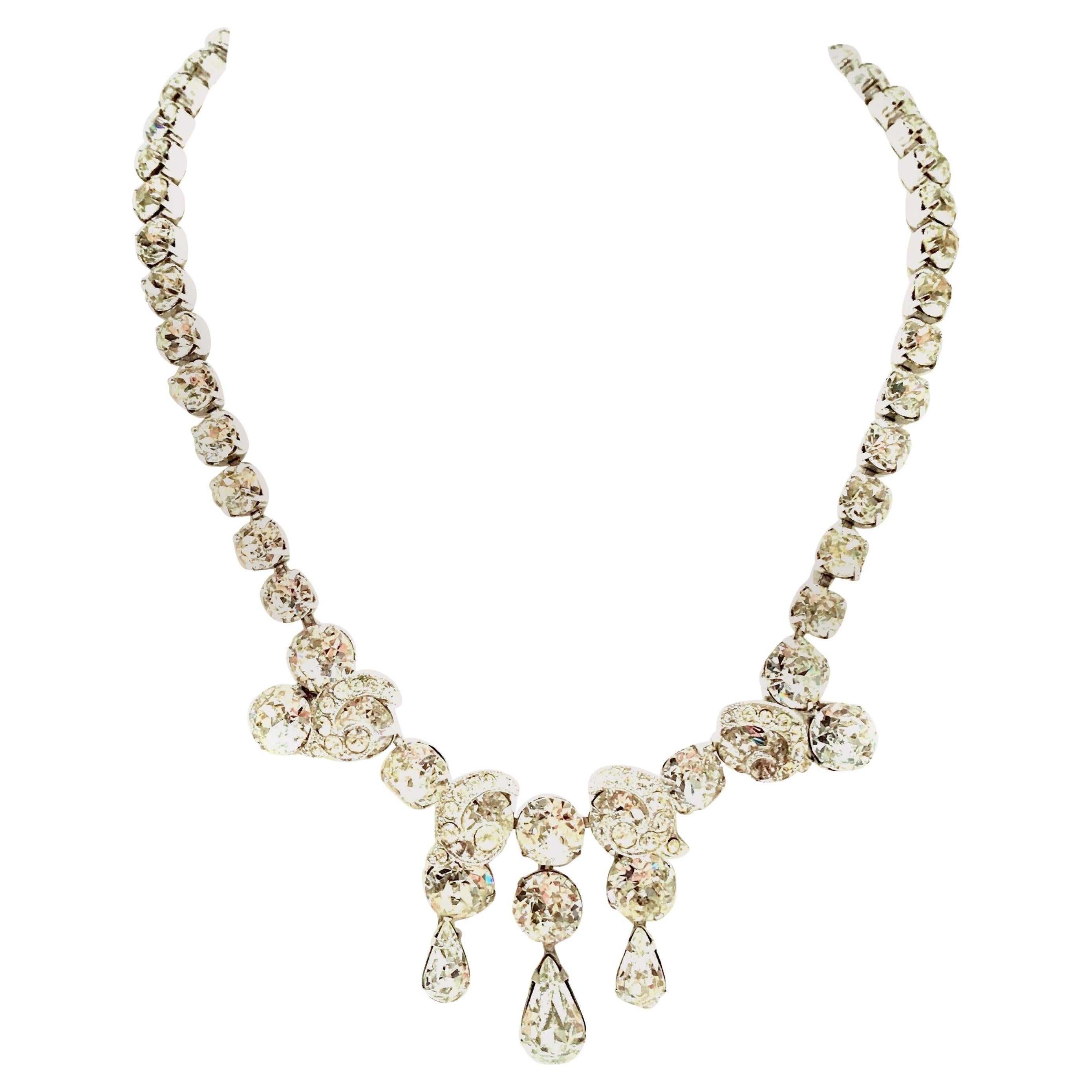 1950'S Silver & Swarovski Crystal Choker Style Necklace By, Eisenberg For Sale