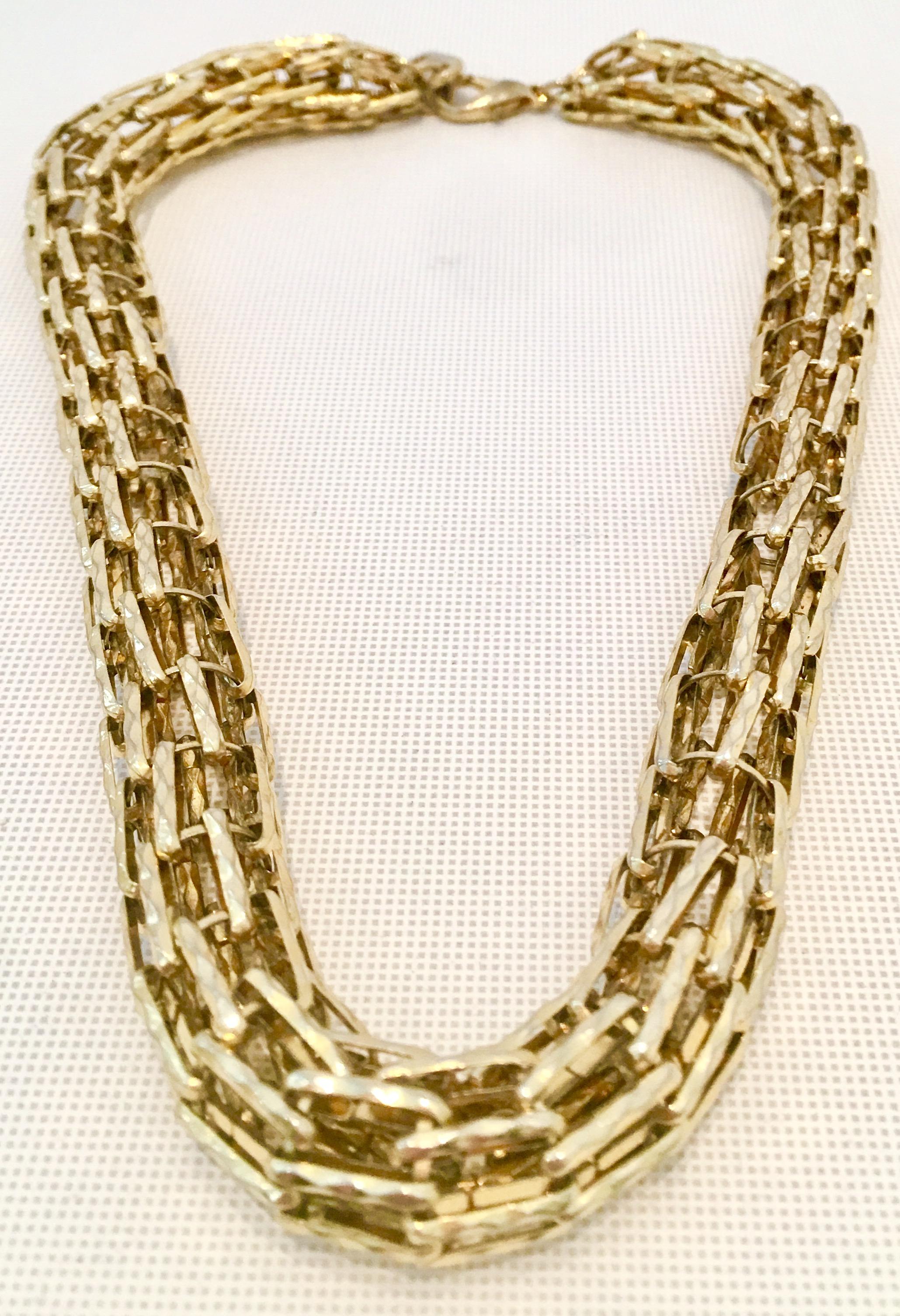 Modern & Chunky Paolo Gucci designed tubular interlocking gold plate chain link choker style necklace. This piece is signed with a hang tag at clasp that reads, Designed by Paolo Gucci - Paolo Gucci.