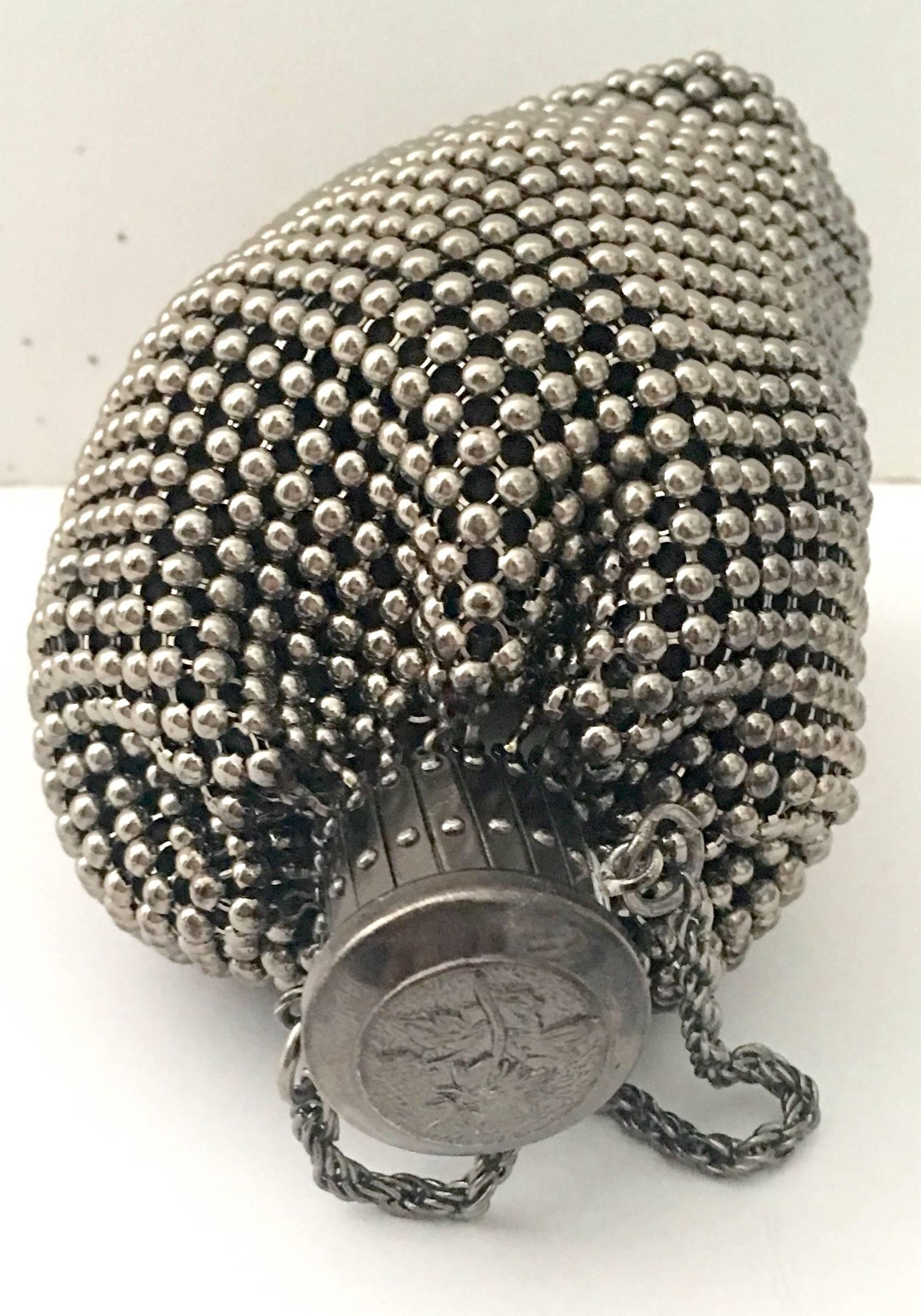 Women's or Men's Art Deco Gunmetal Silver Bead Gate Top Beggars Handbag