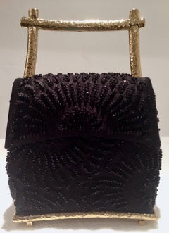 90'S Josie Natori Sequined & Gold Plate Pagoda Evening Bag