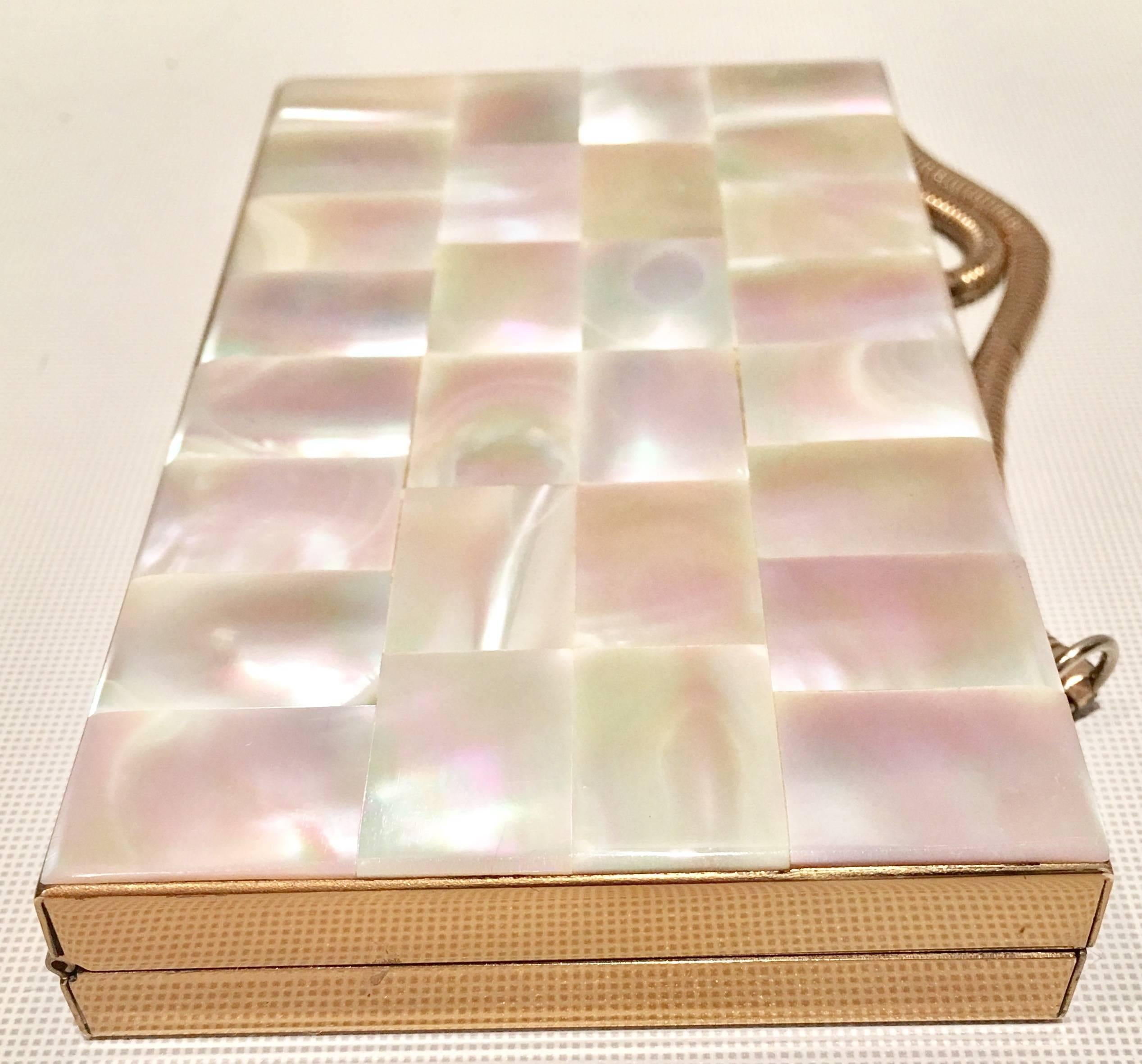 Women's or Men's 1940'S Mother-of-Pearl and Brass Compact Minaudiere