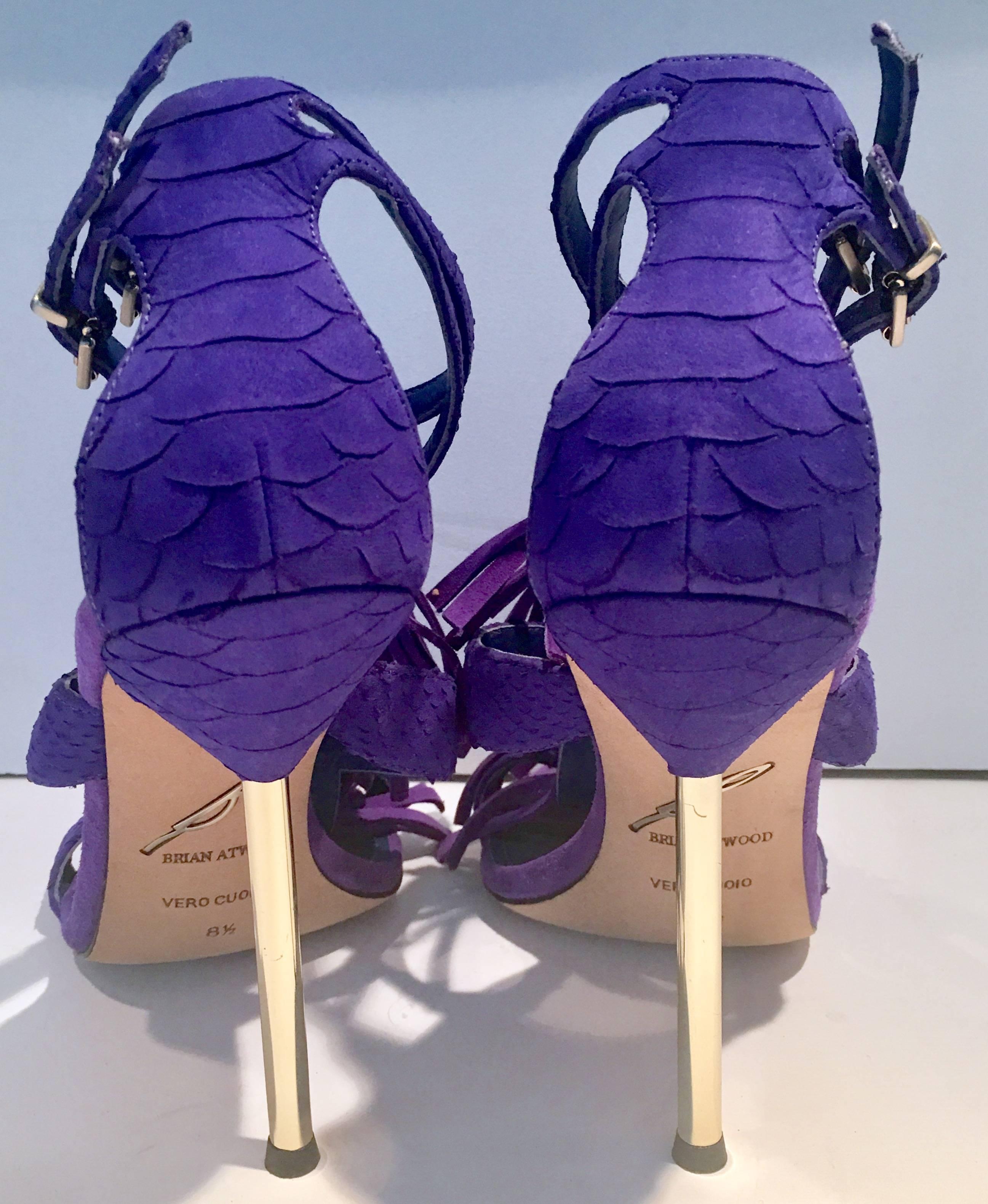 Purple Brian Atwood Suede Fringe & Gold Heel Stiletto Shoes New 8.5